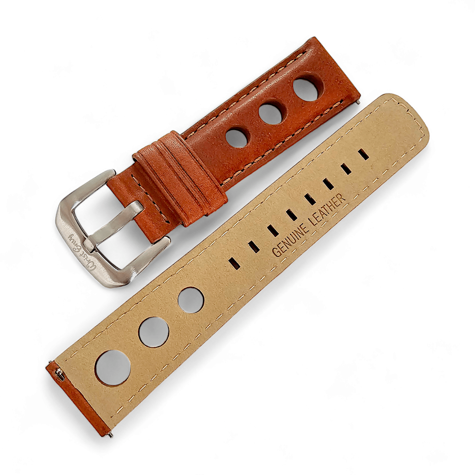 Horween Leather Rally Hole Punched Watch Strap Terracotta Brown 18mm, 20mm, 21mm, 22mm - Wrist Envy