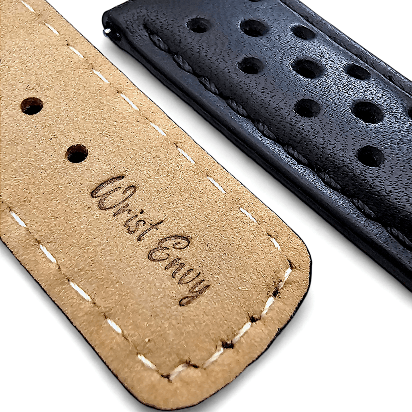 Horween Leather Rally Watch Strap Black 18mm, 20mm, 21mm, 22mm - Wrist Envy