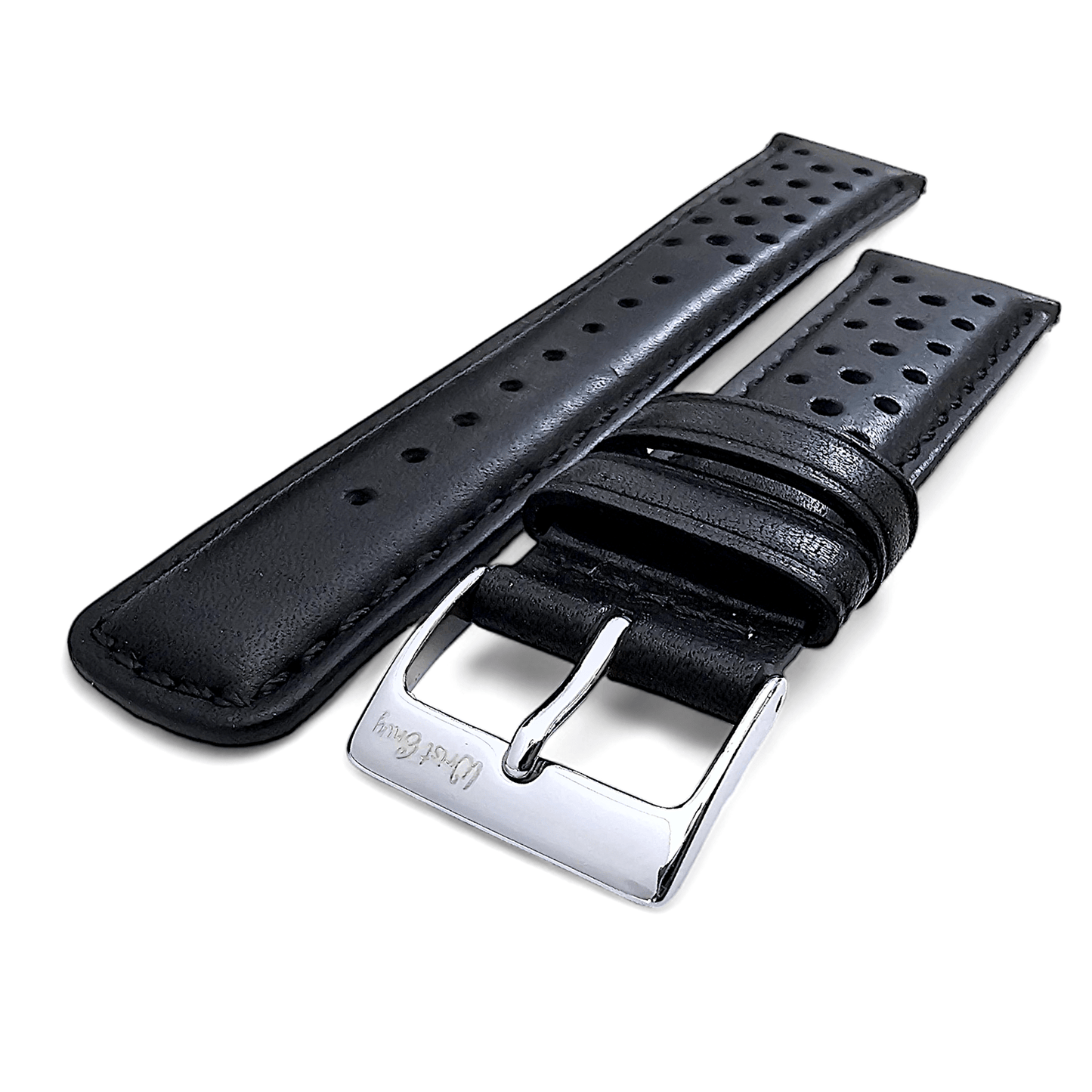 Horween Leather Rally Watch Strap Black 18mm, 20mm, 21mm, 22mm - Wrist Envy