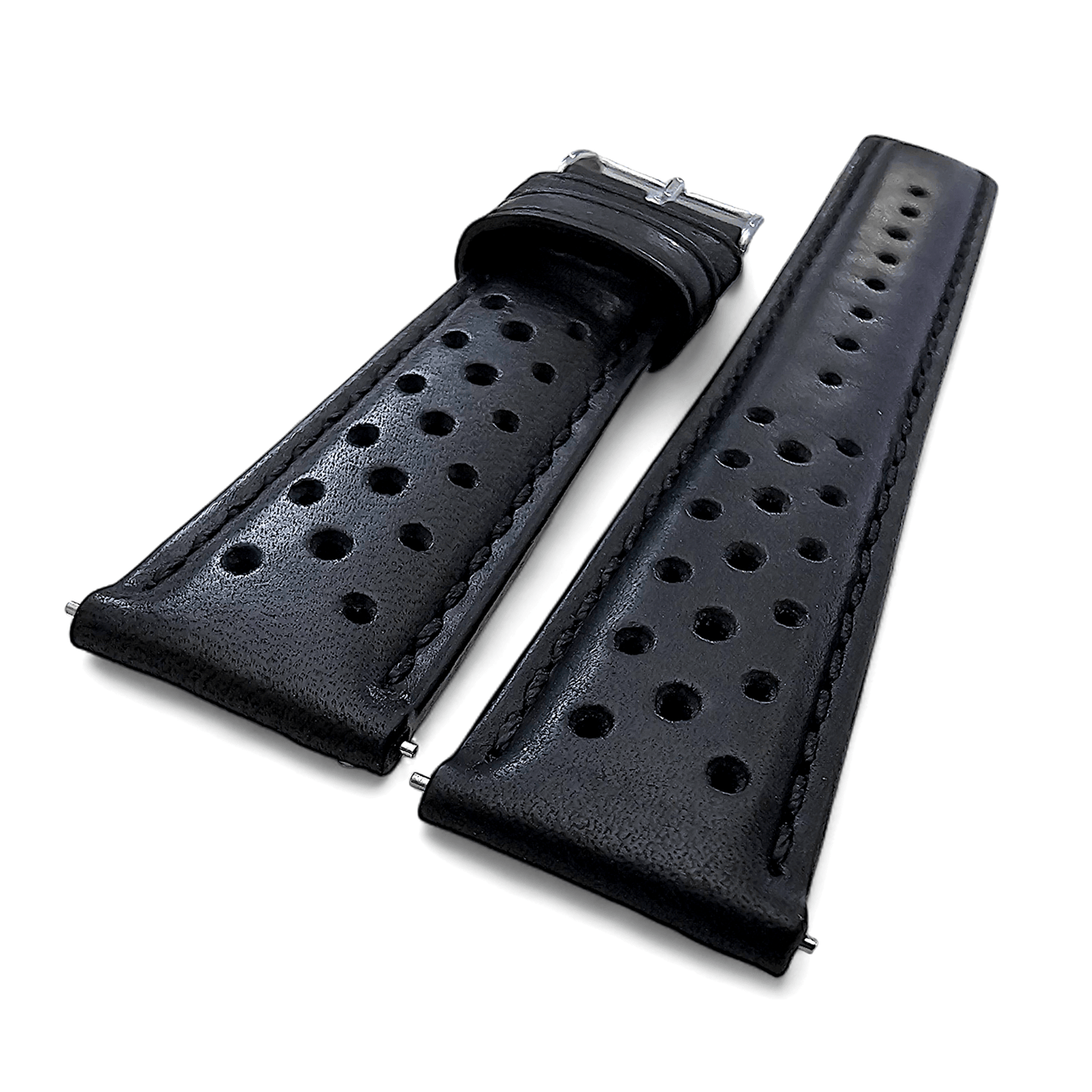 Horween Leather Rally Watch Strap Black 18mm, 20mm, 21mm, 22mm - Wrist Envy