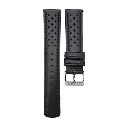 Horween Leather Rally Watch Strap Black 18mm, 20mm, 21mm, 22mm - Wrist Envy