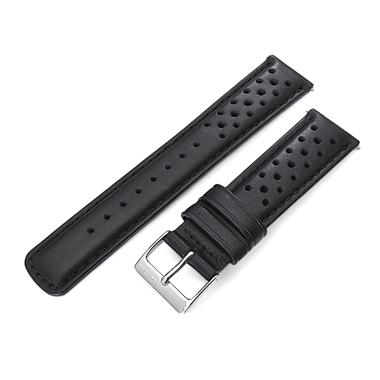 Horween Leather Rally Watch Strap Black 18mm, 20mm, 21mm, 22mm - Wrist Envy