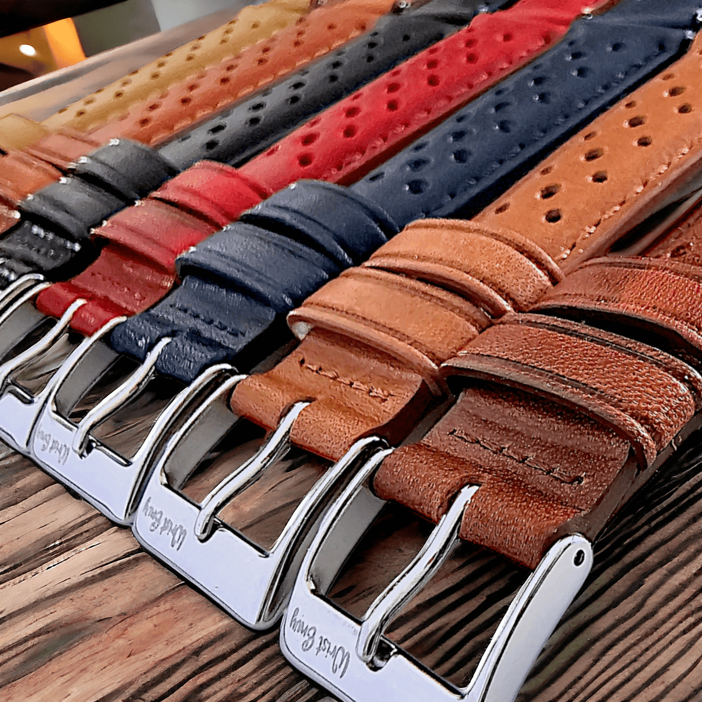 Horween Leather Rally Watch Strap Black 18mm, 20mm, 21mm, 22mm - Wrist Envy