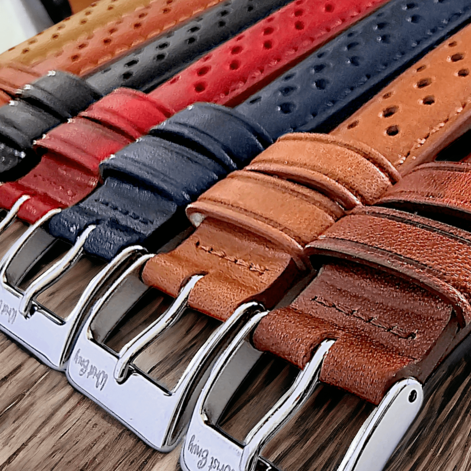 Horween Leather Rally Watch Strap Blue 18mm, 20mm, 21mm, 22mm - Wrist Envy