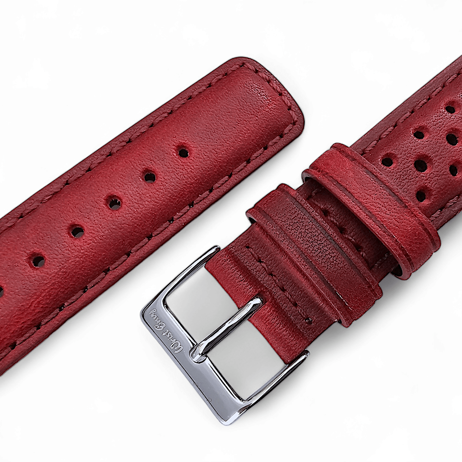 Horween Leather Rally Watch Strap Red 18mm, 20mm, 21mm, 22mm - Wrist Envy
