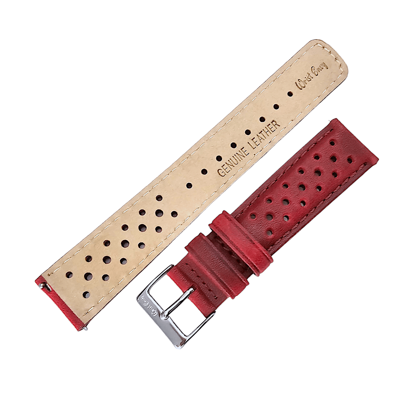 Horween Leather Rally Watch Strap Red 18mm, 20mm, 21mm, 22mm - Wrist Envy