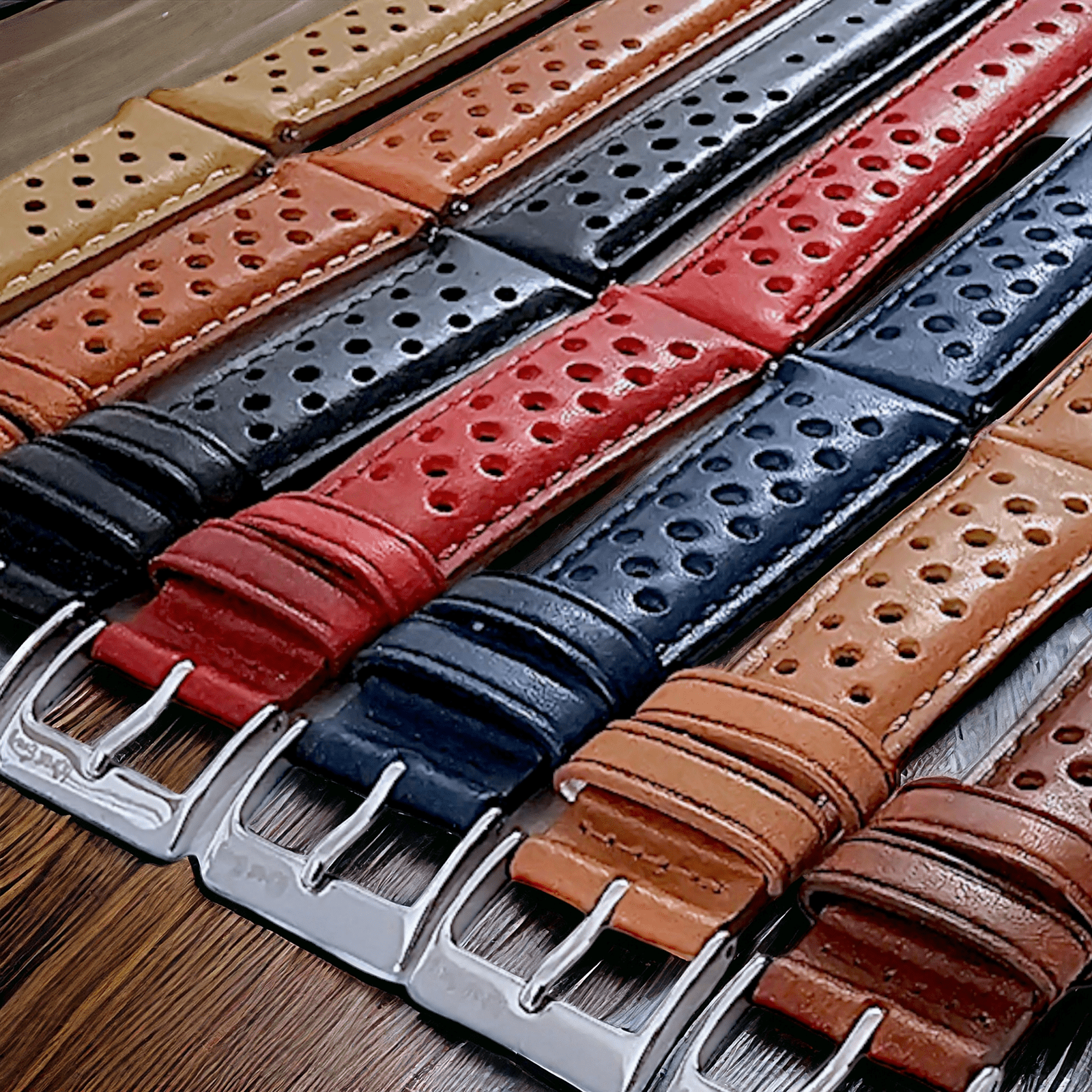 Horween Leather Rally Watch Strap Red 18mm, 20mm, 21mm, 22mm - Wrist Envy