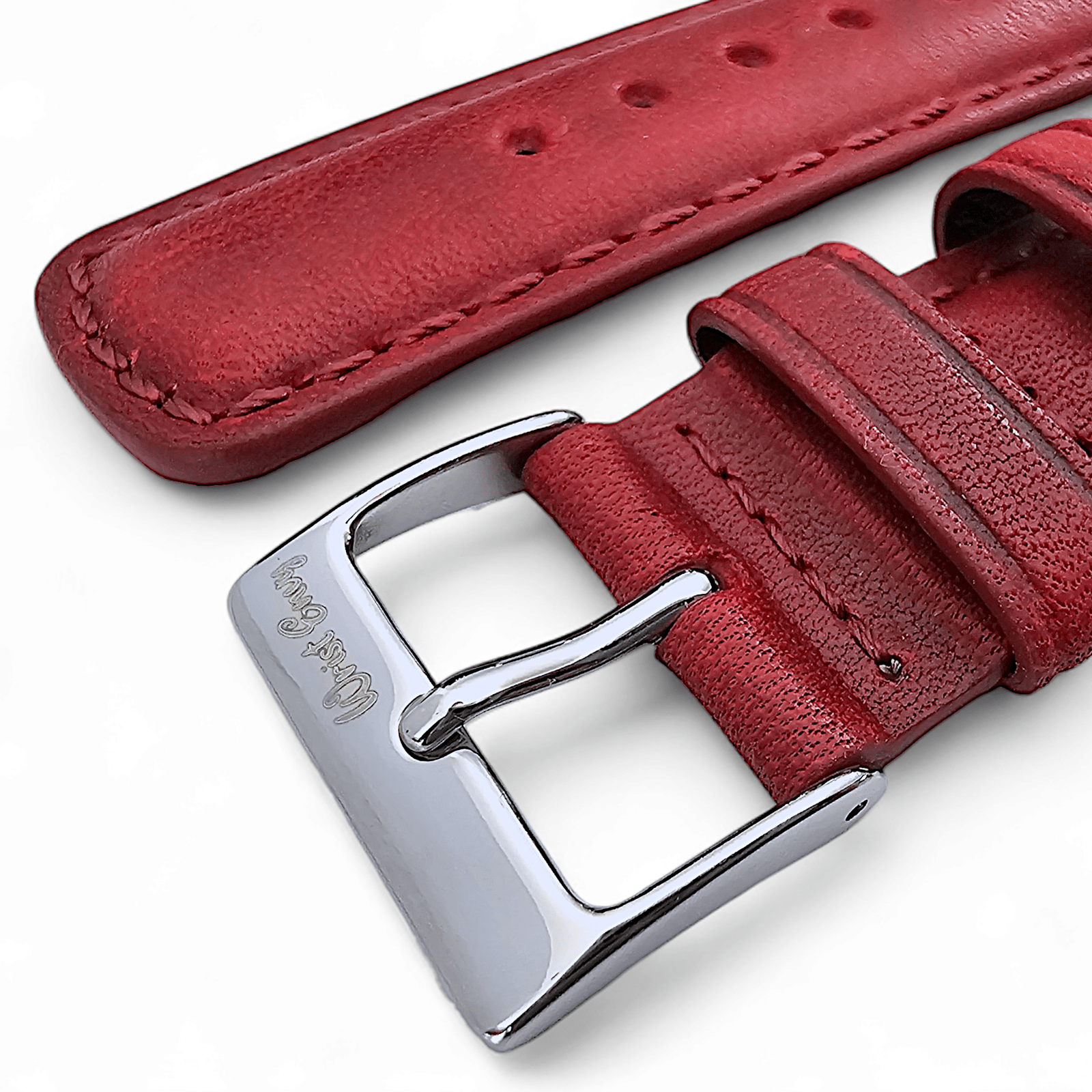 Horween Leather Rally Watch Strap Red 18mm, 20mm, 21mm, 22mm - Wrist Envy