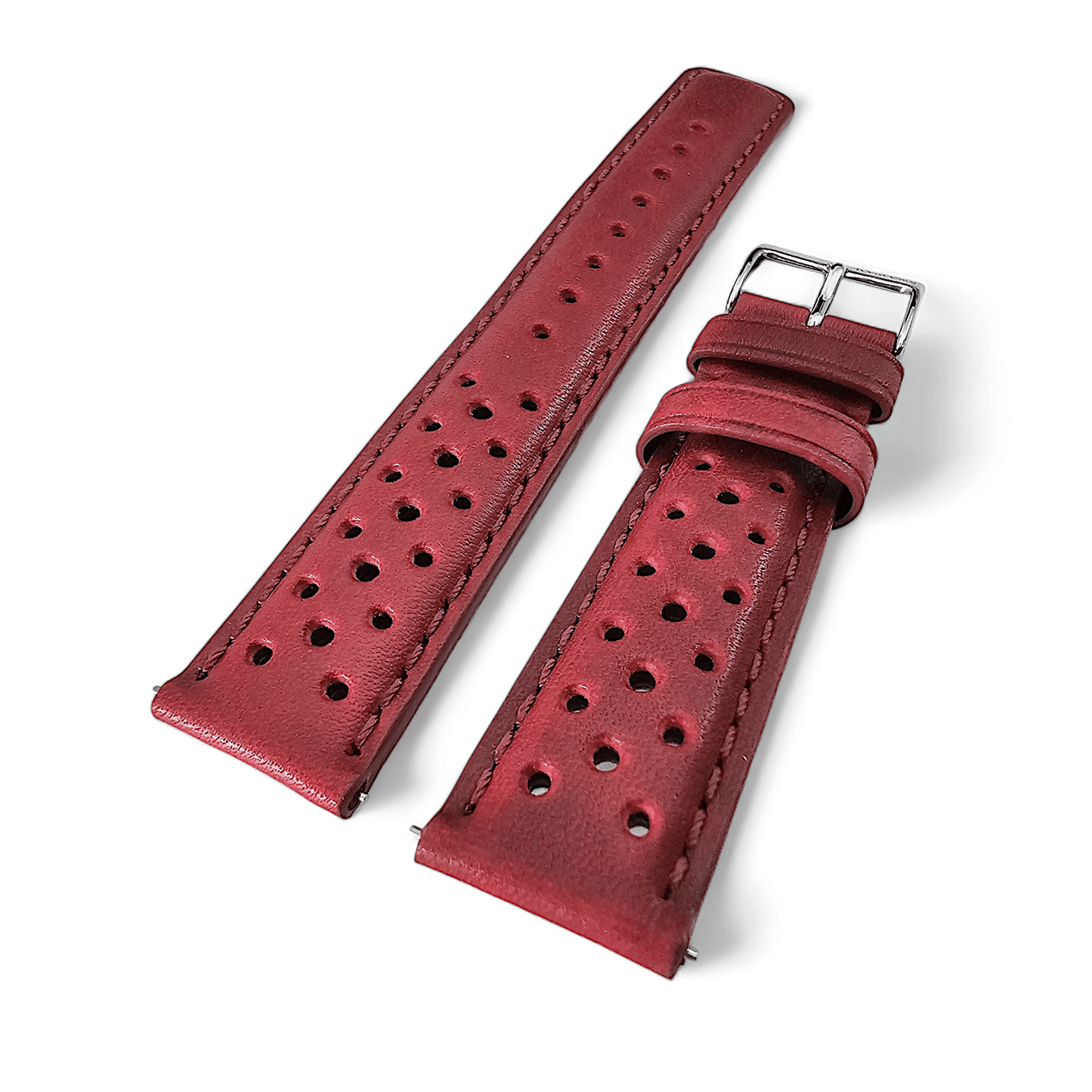 Horween Leather Rally Watch Strap Red 18mm, 20mm, 21mm, 22mm - Wrist Envy