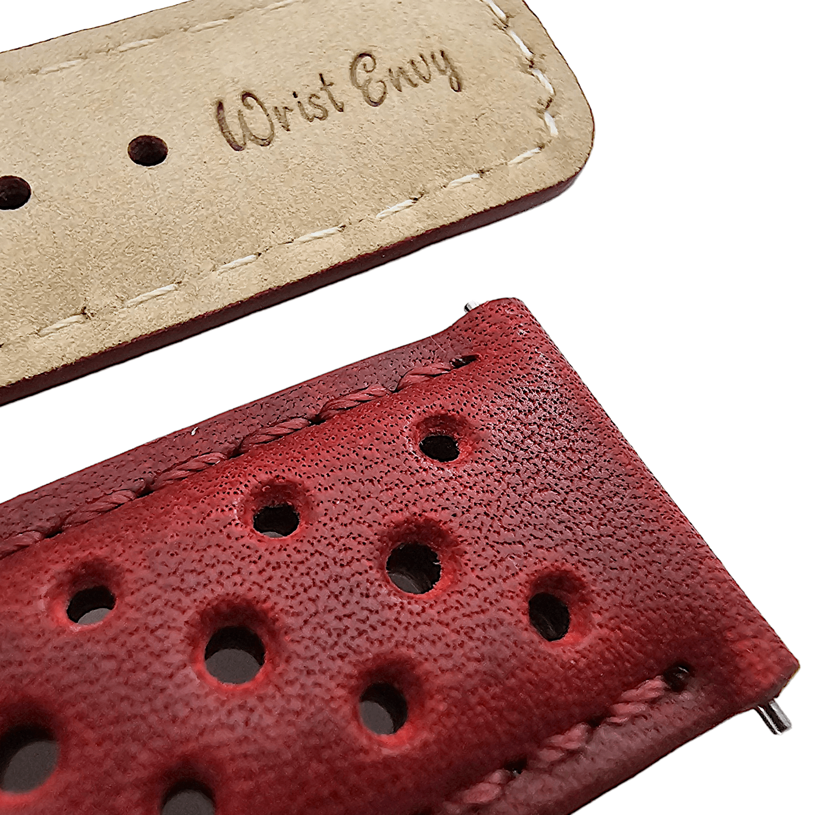 Horween Leather Rally Watch Strap Red 18mm, 20mm, 21mm, 22mm - Wrist Envy
