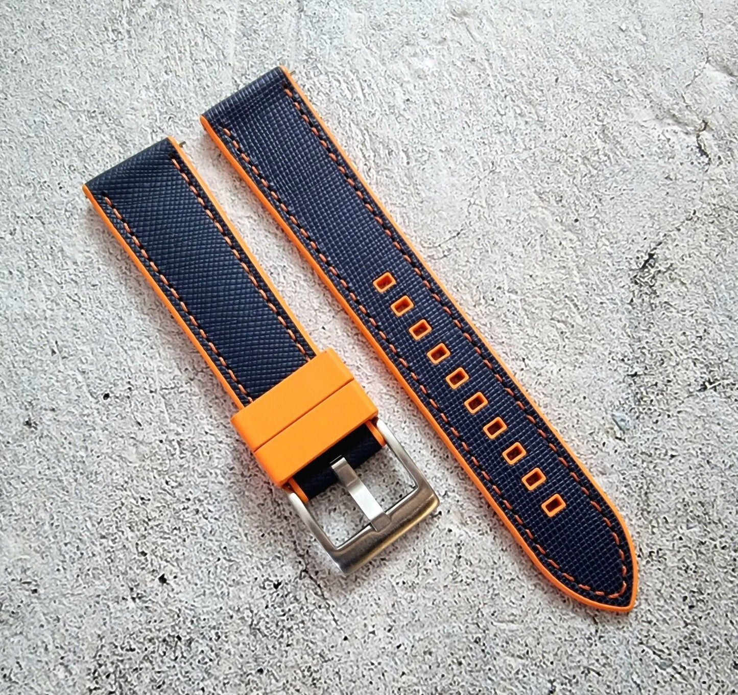 Hybrid Saffiano Leather FKM Rubber Watch Strap 20mm 22mm - Wrist Envy