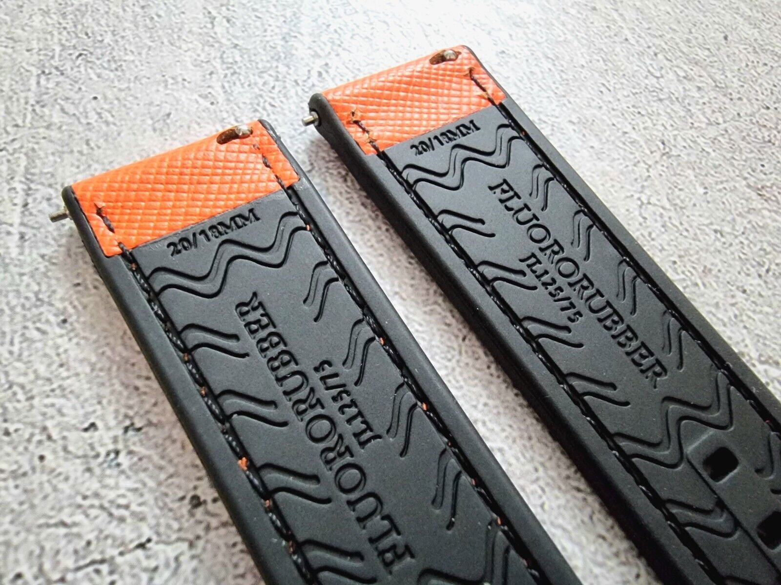 Hybrid Saffiano Leather FKM Rubber Watch Strap 20mm 22mm - Wrist Envy