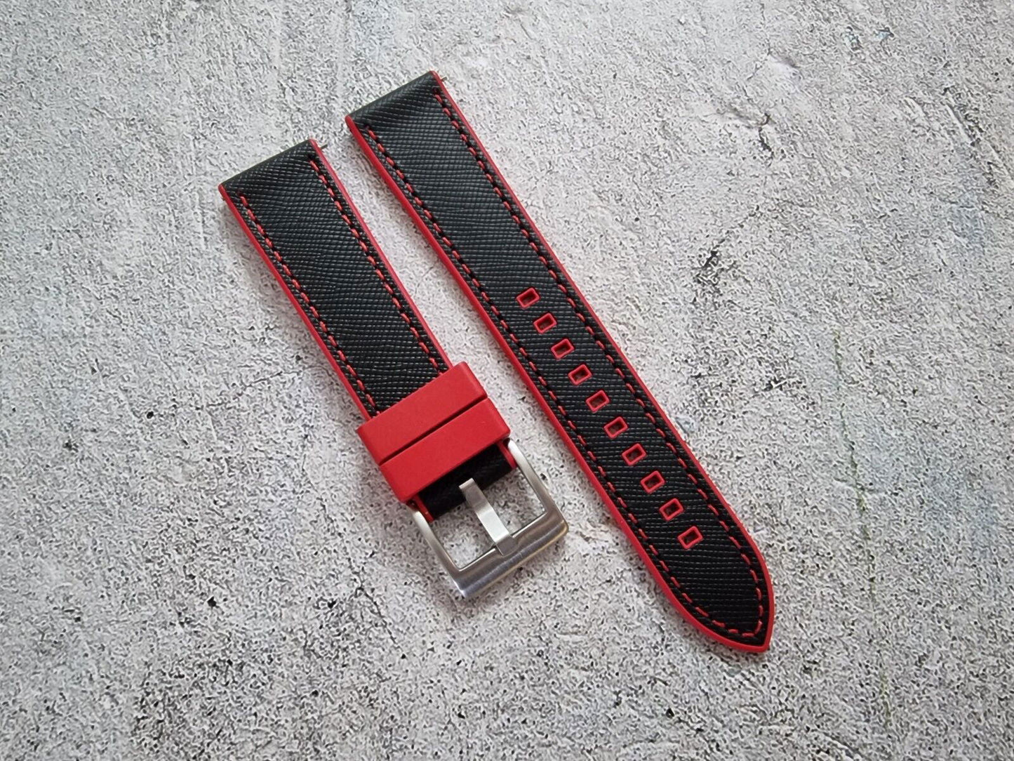 Hybrid Saffiano Leather FKM Rubber Watch Strap 20mm 22mm - Wrist Envy