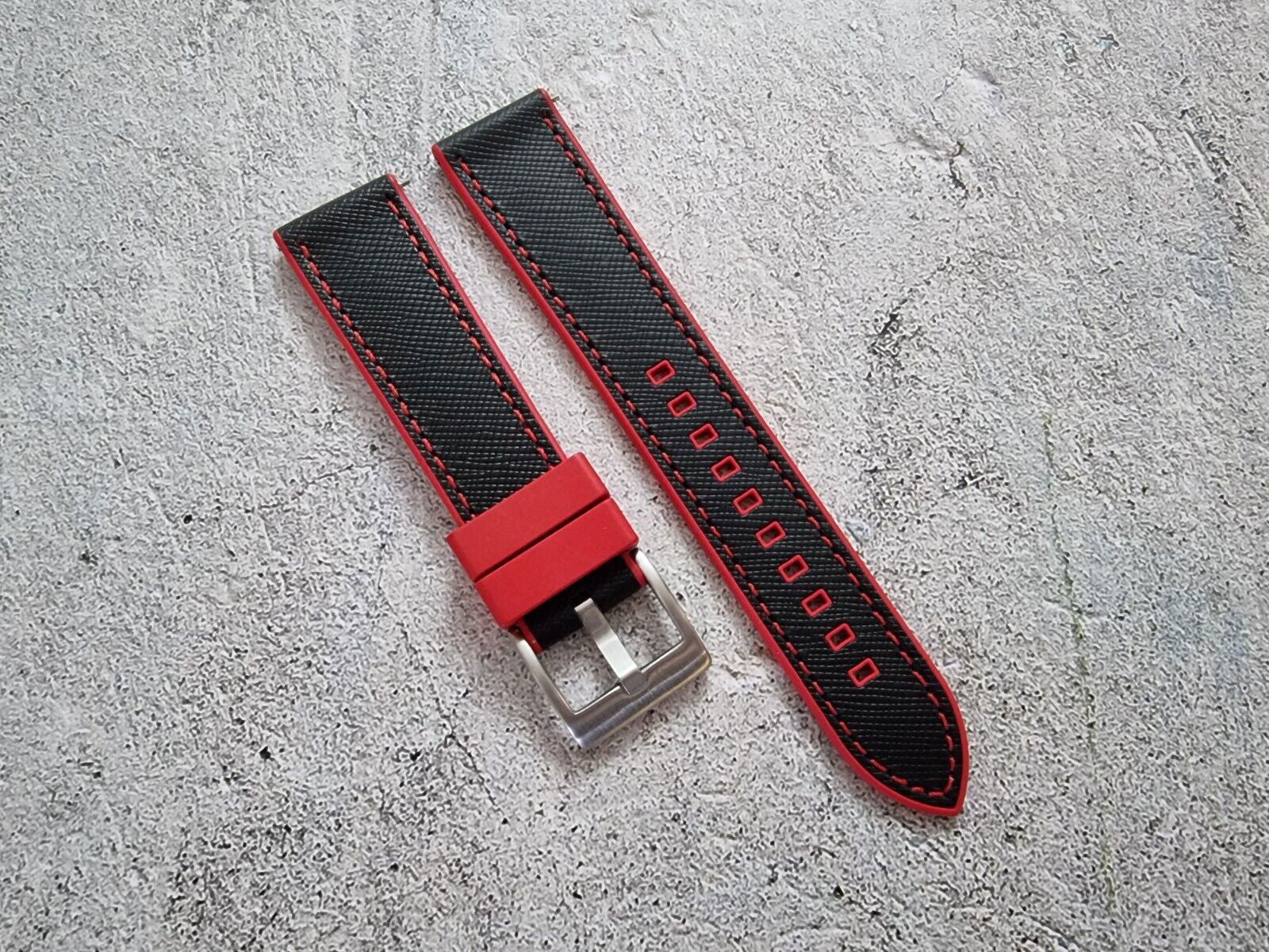 Hybrid Saffiano Leather FKM Rubber Watch Strap 20mm 22mm - Wrist Envy