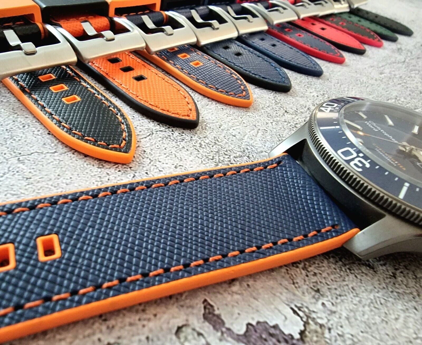 Hybrid Saffiano Leather FKM Rubber Watch Strap 20mm 22mm - Wrist Envy