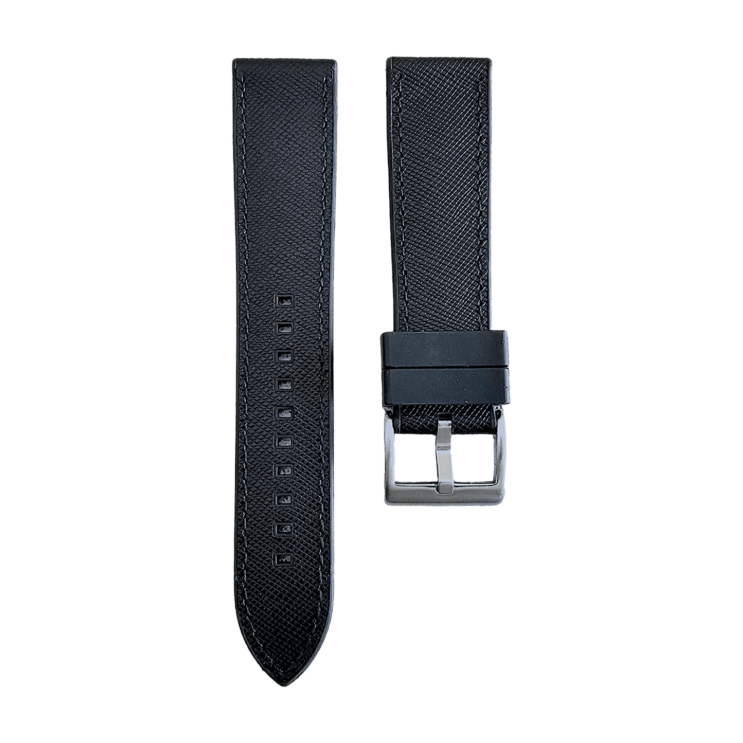 Hybrid Saffiano Leather FKM Rubber Watch Strap 20mm 22mm - Wrist Envy