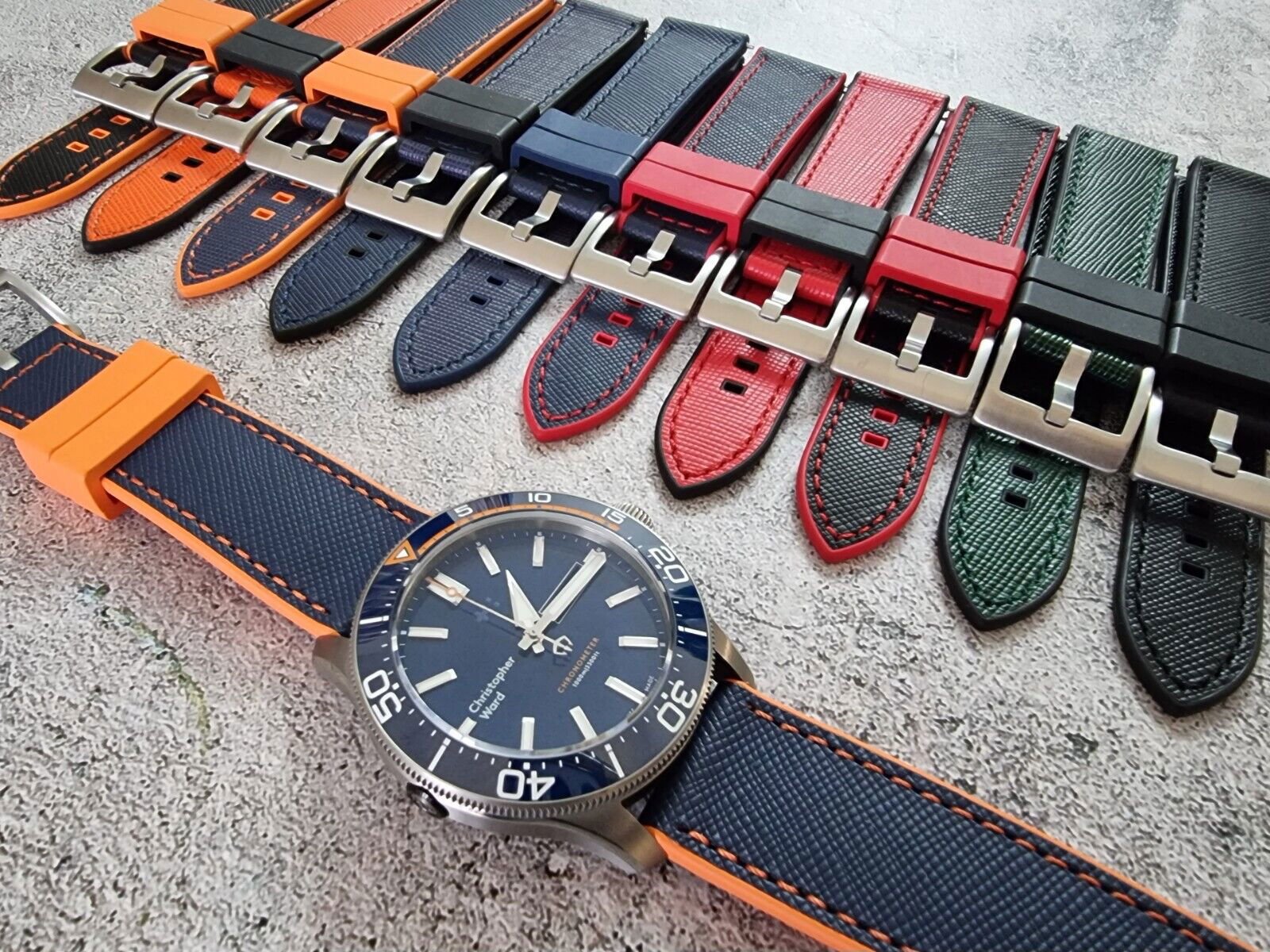 Hybrid Saffiano Leather FKM Rubber Watch Strap 20mm 22mm - Wrist Envy