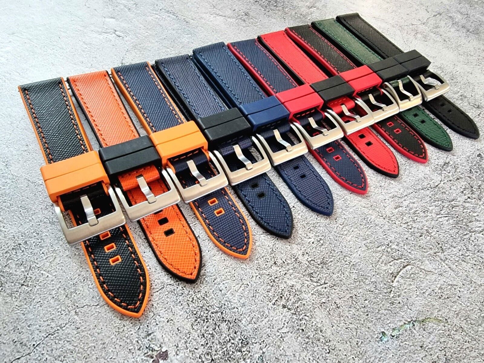 Hybrid Saffiano Leather FKM Rubber Watch Strap 20mm 22mm - Wrist Envy