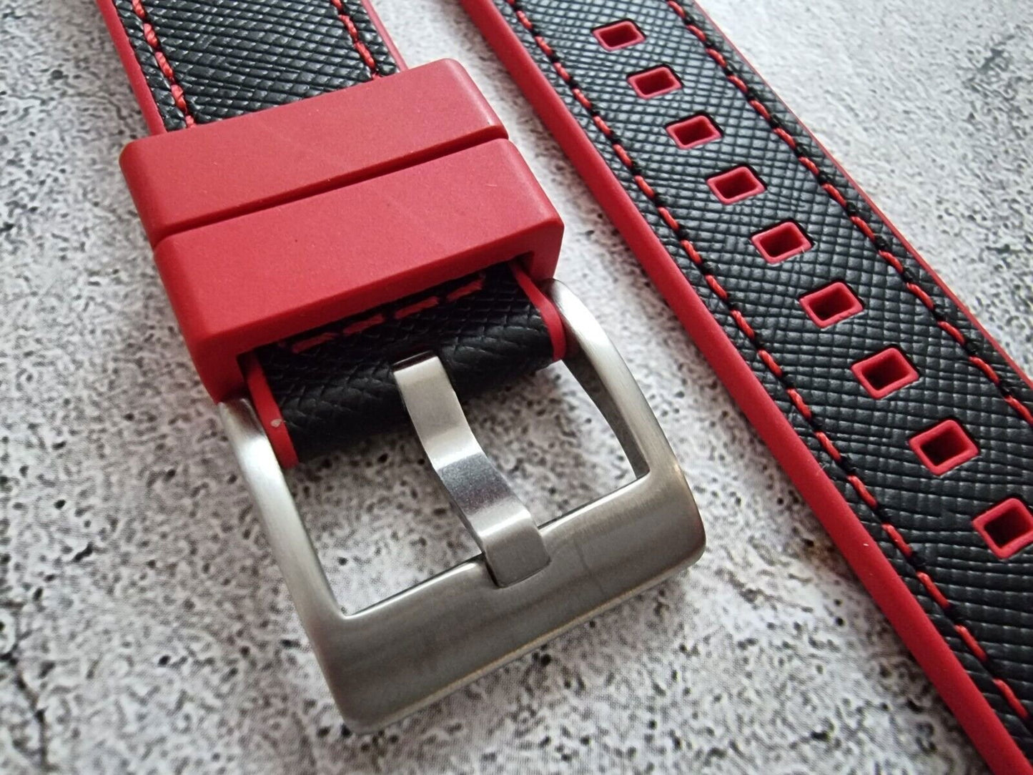 Hybrid Saffiano Leather FKM Rubber Watch Strap 20mm 22mm - Wrist Envy