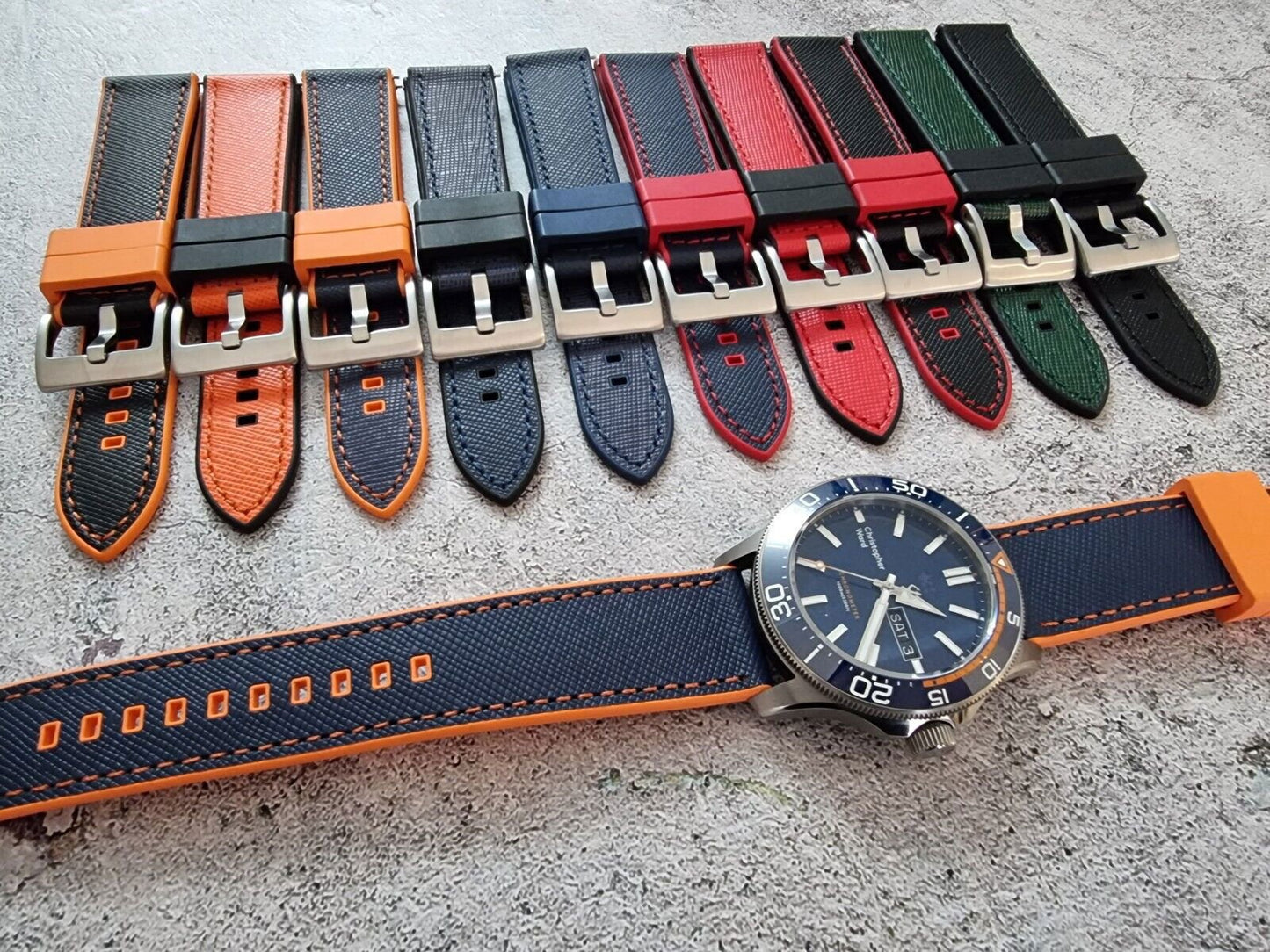 Hybrid Saffiano Leather FKM Rubber Watch Strap 20mm 22mm - Wrist Envy