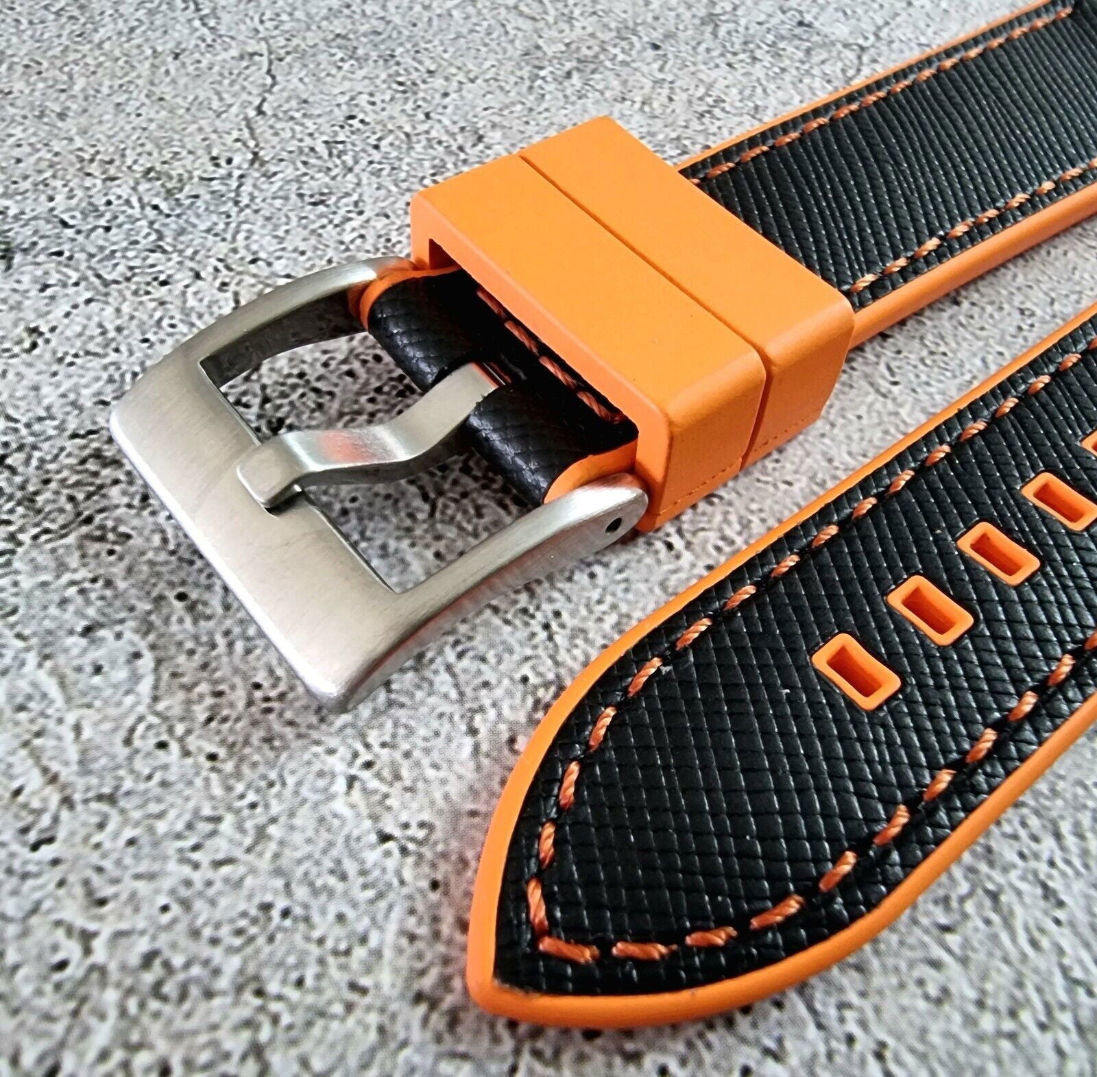 Hybrid Saffiano Leather FKM Rubber Watch Strap 20mm 22mm - Wrist Envy