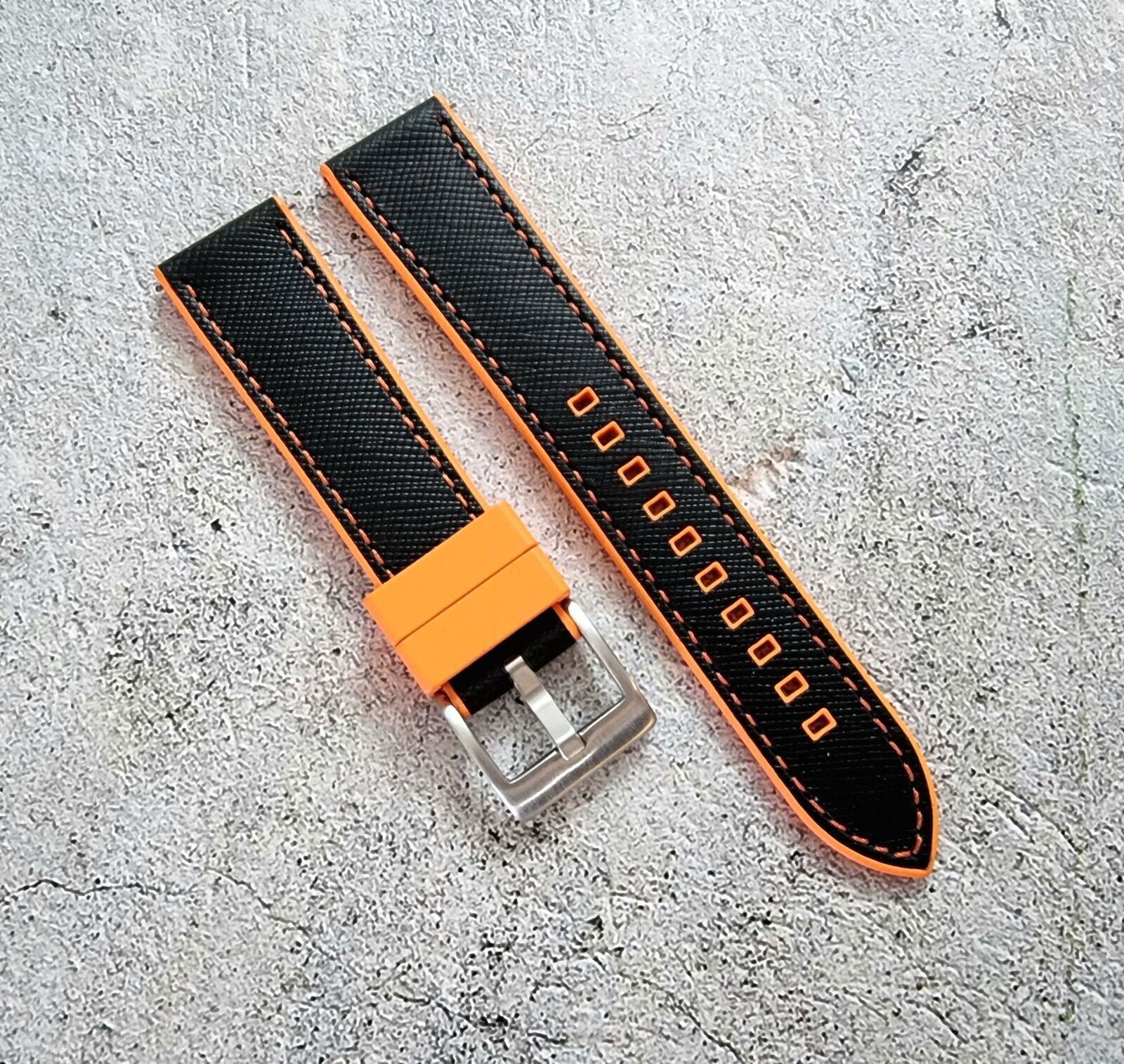 Hybrid Saffiano Leather FKM Rubber Watch Strap 20mm 22mm - Wrist Envy