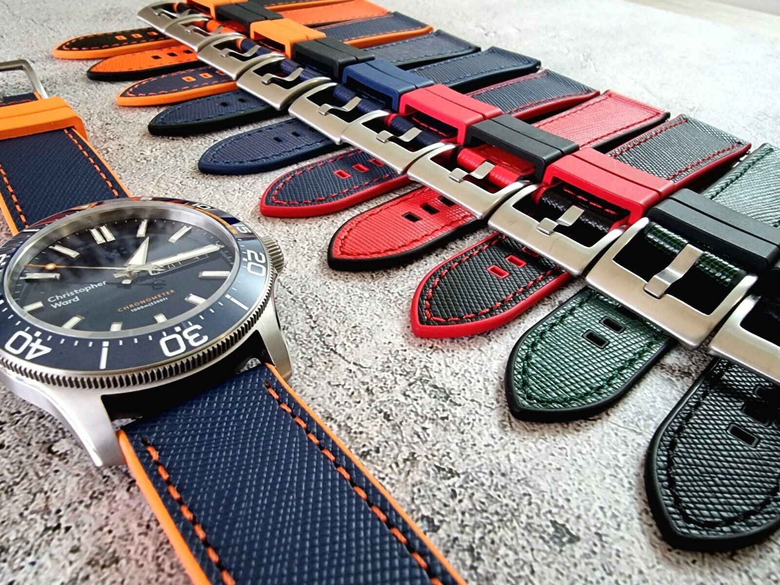 Hybrid Saffiano Leather FKM Rubber Watch Strap 20mm 22mm - Wrist Envy