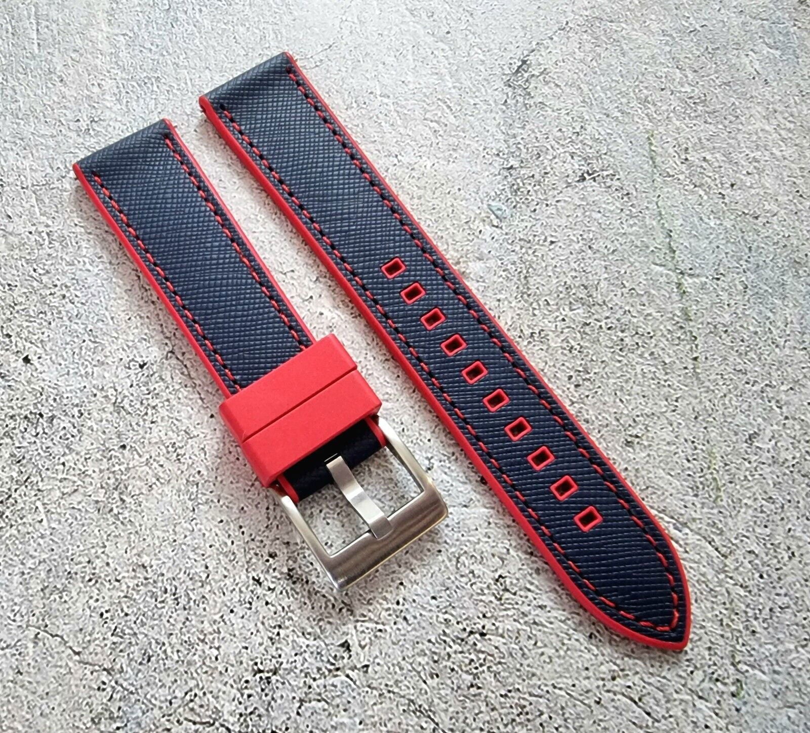 Hybrid Saffiano Leather FKM Rubber Watch Strap 20mm 22mm - Wrist Envy