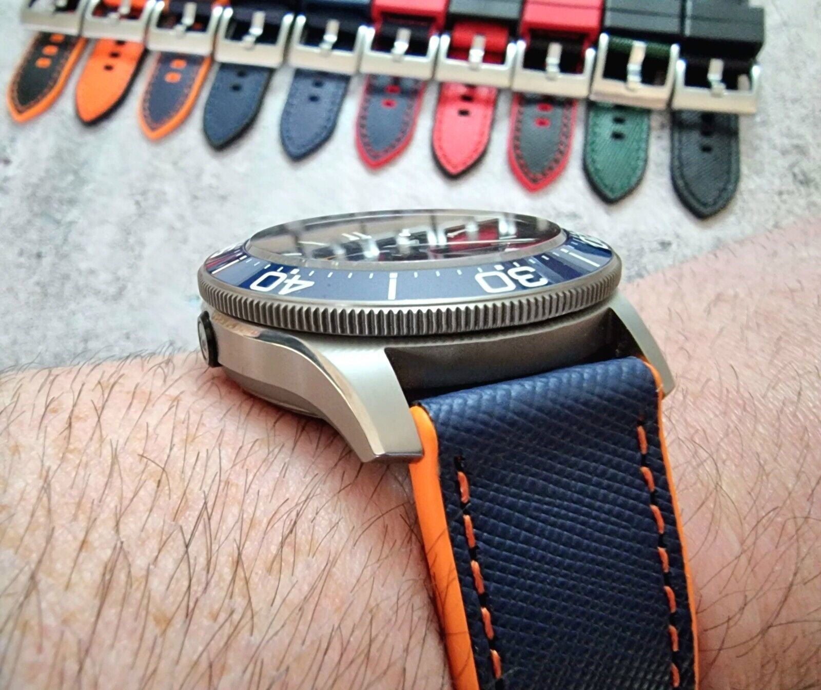 Hybrid Saffiano Leather FKM Rubber Watch Strap 20mm 22mm - Wrist Envy