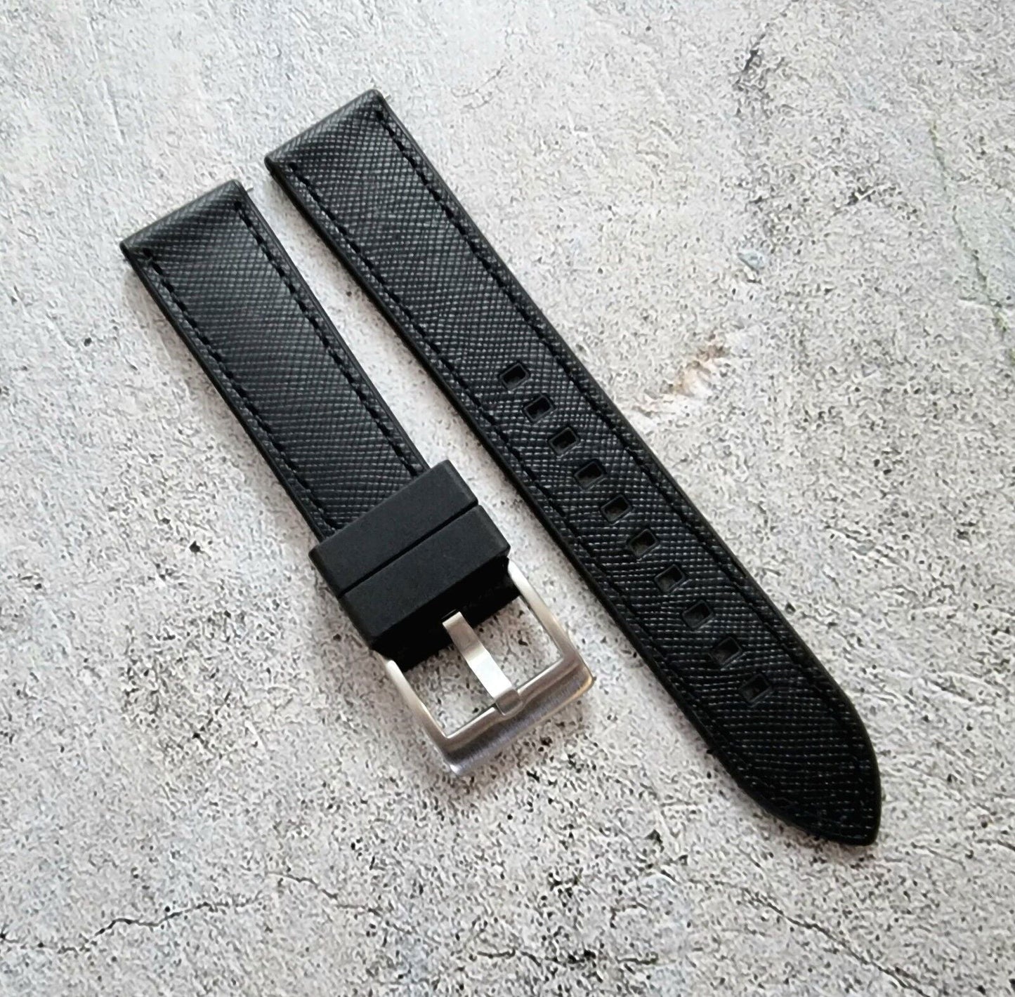Hybrid Saffiano Leather FKM Rubber Watch Strap 20mm 22mm - Wrist Envy