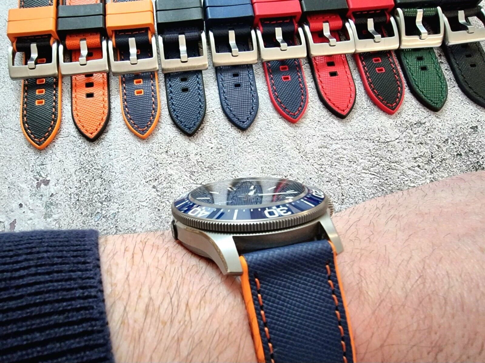 Hybrid Saffiano Leather FKM Rubber Watch Strap 20mm 22mm - Wrist Envy