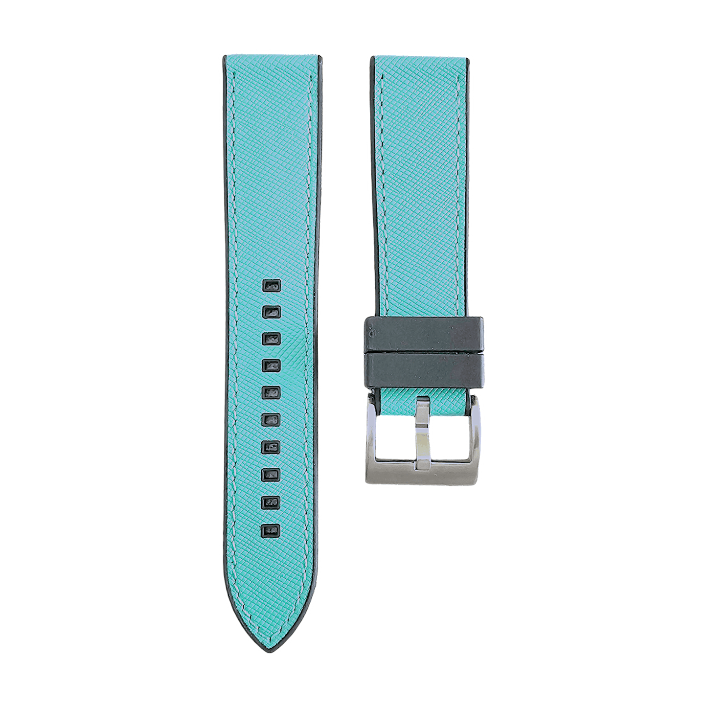 Hybrid Saffiano Leather FKM Rubber Watch Strap 20mm 22mm - Wrist Envy