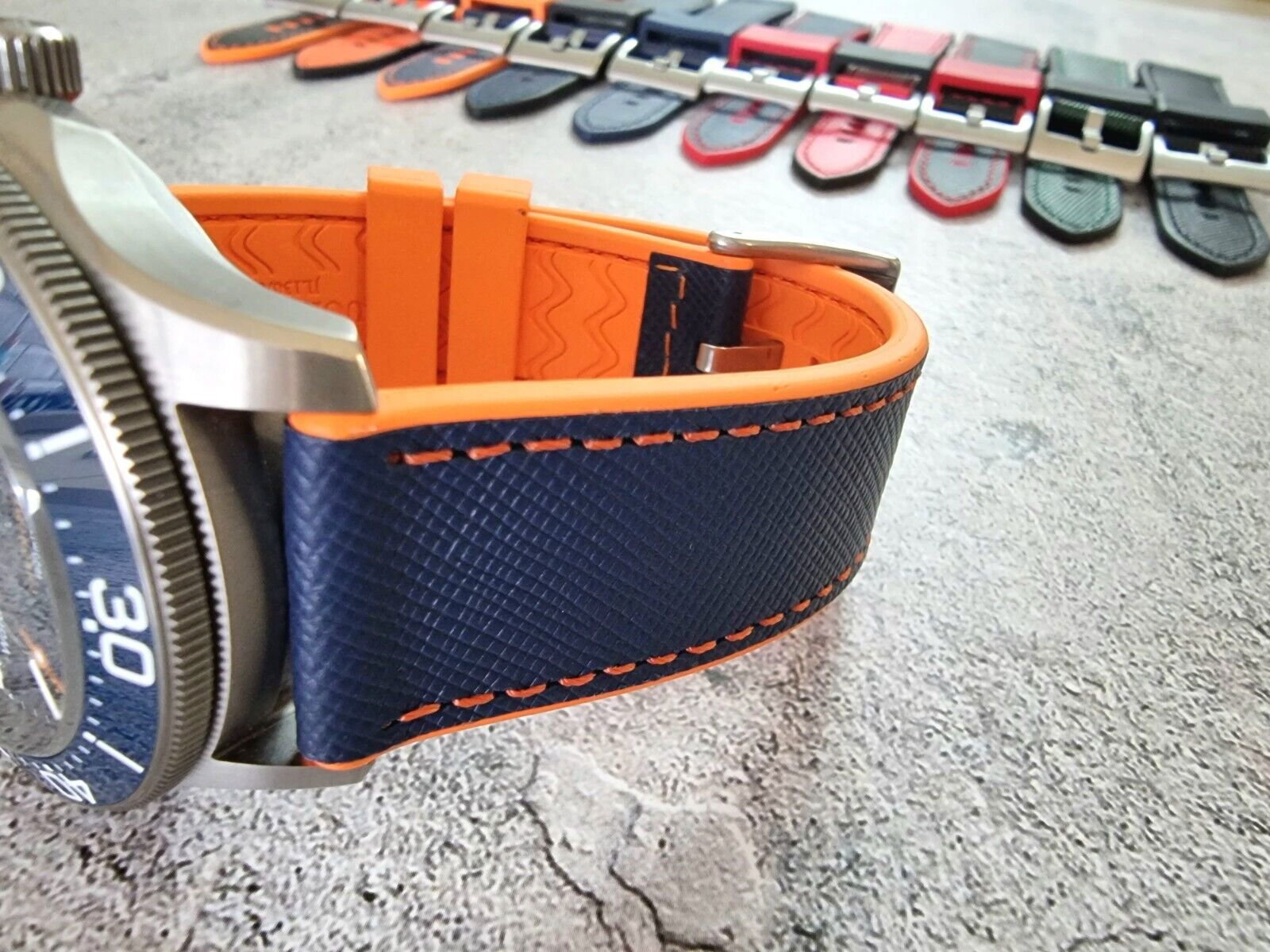 Hybrid Saffiano Leather FKM Rubber Watch Strap 20mm 22mm - Wrist Envy