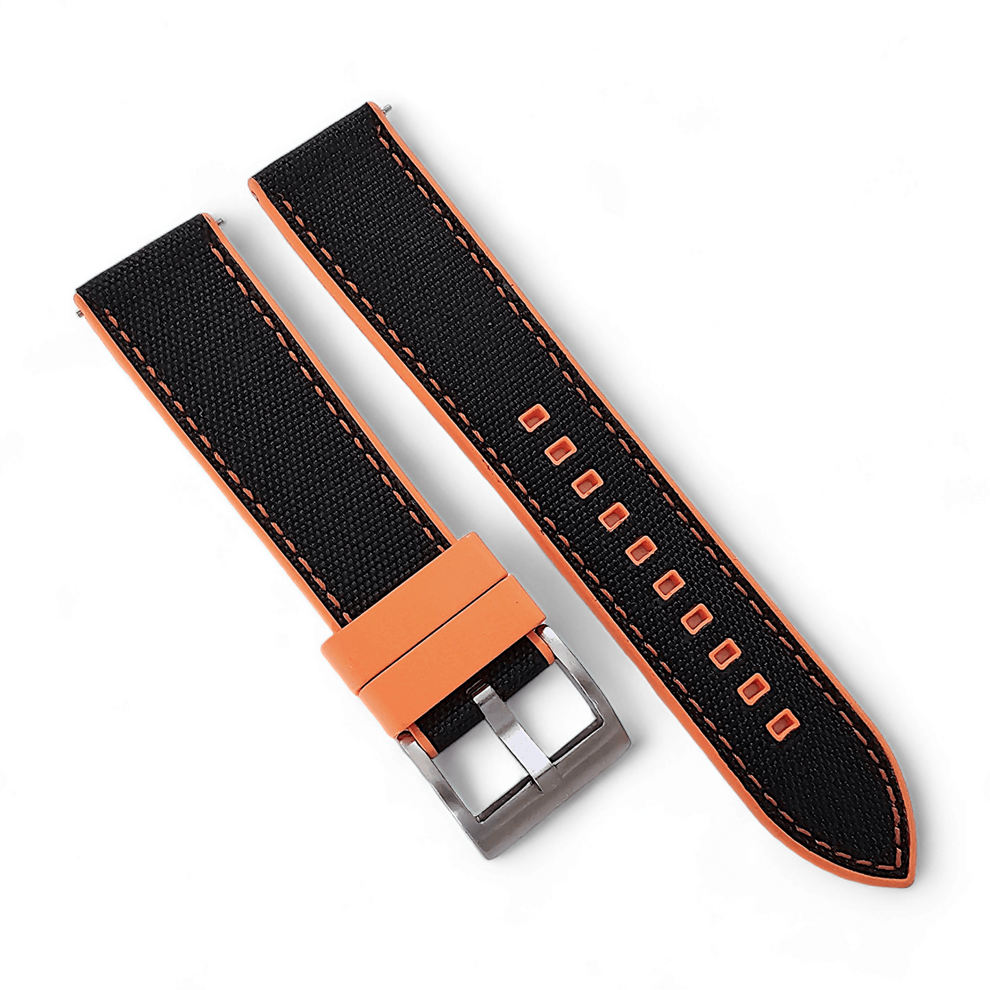Hybrid Sailcloth Canvas & FKM Rubber Watch Strap 20mm 22mm Orange & Black - Wrist Envy