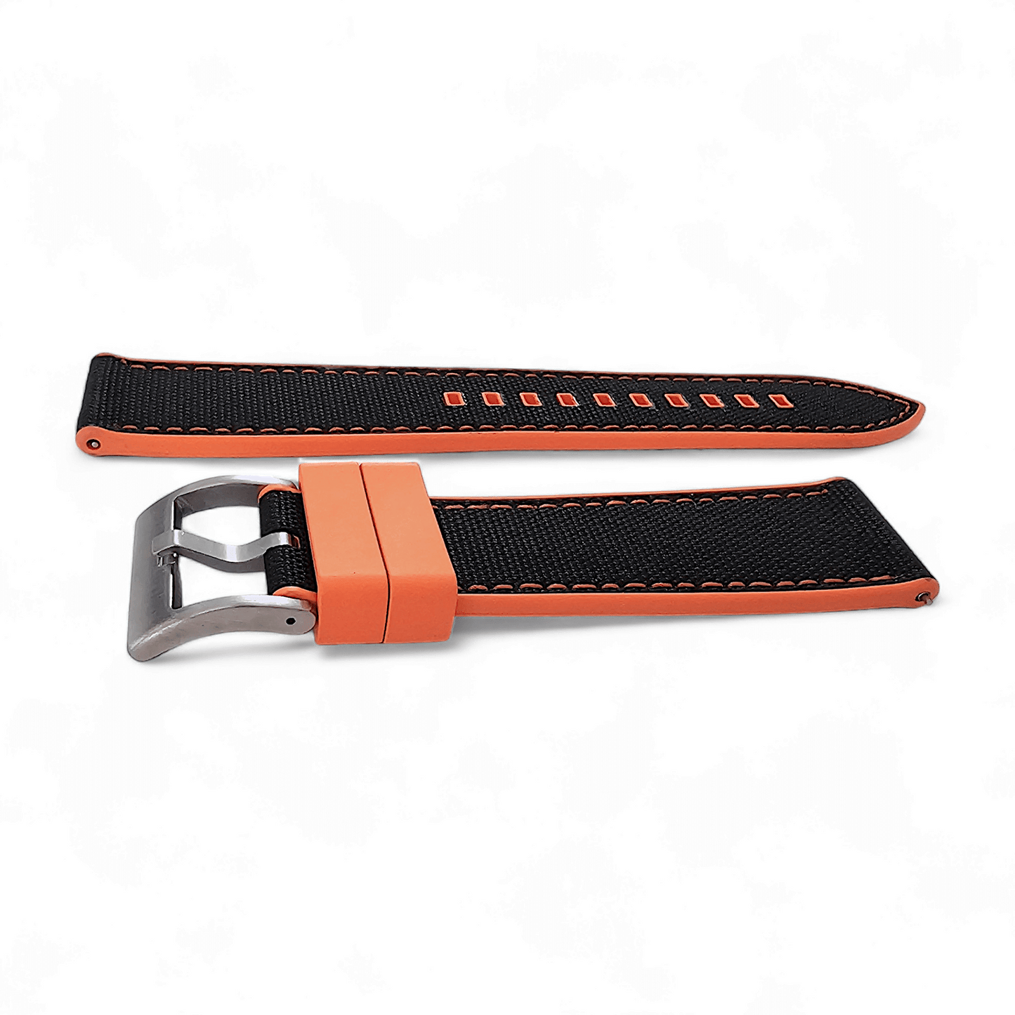 Hybrid Sailcloth Canvas & FKM Rubber Watch Strap 20mm 22mm Orange & Black - Wrist Envy