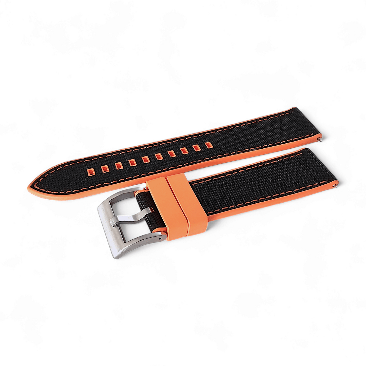 Hybrid Sailcloth Canvas & FKM Rubber Watch Strap 20mm 22mm Orange & Black - Wrist Envy
