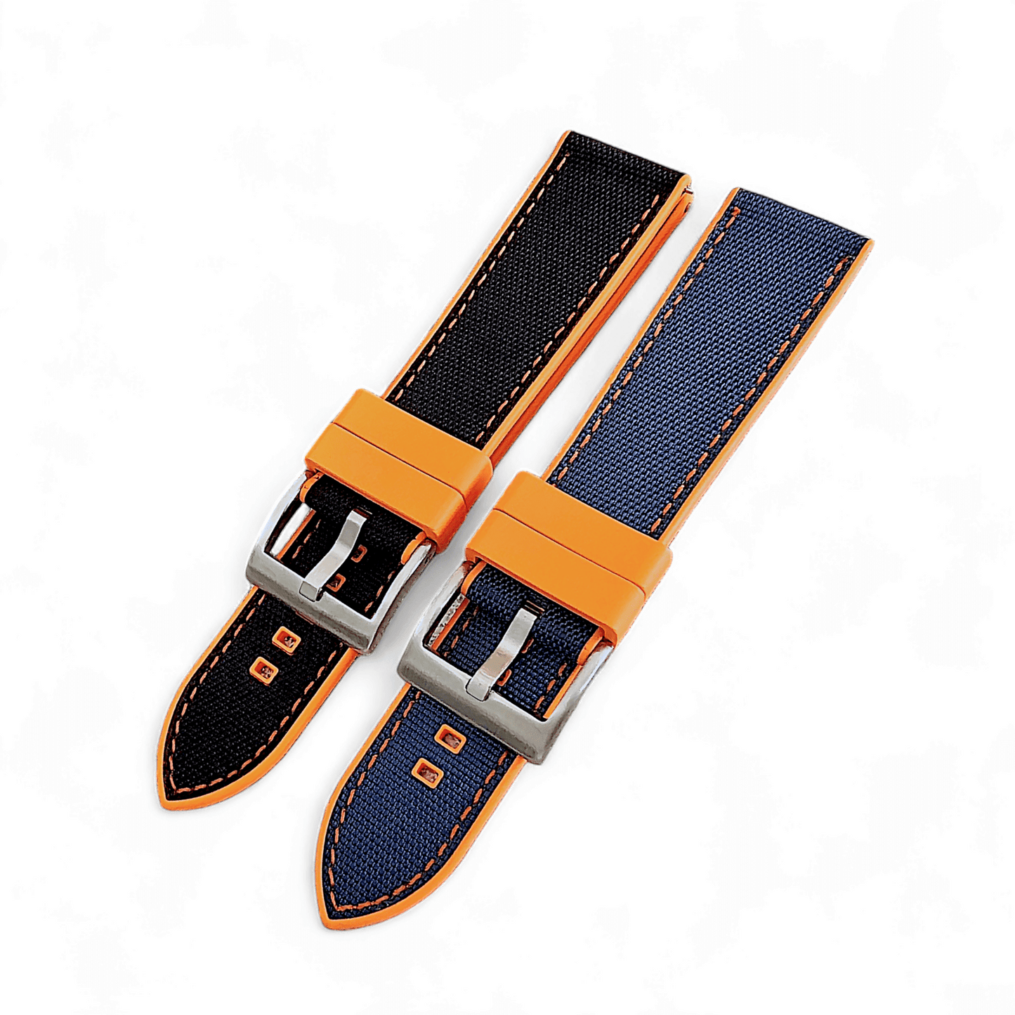 Hybrid Sailcloth Canvas & FKM Rubber Watch Strap 20mm 22mm Orange & Black - Wrist Envy