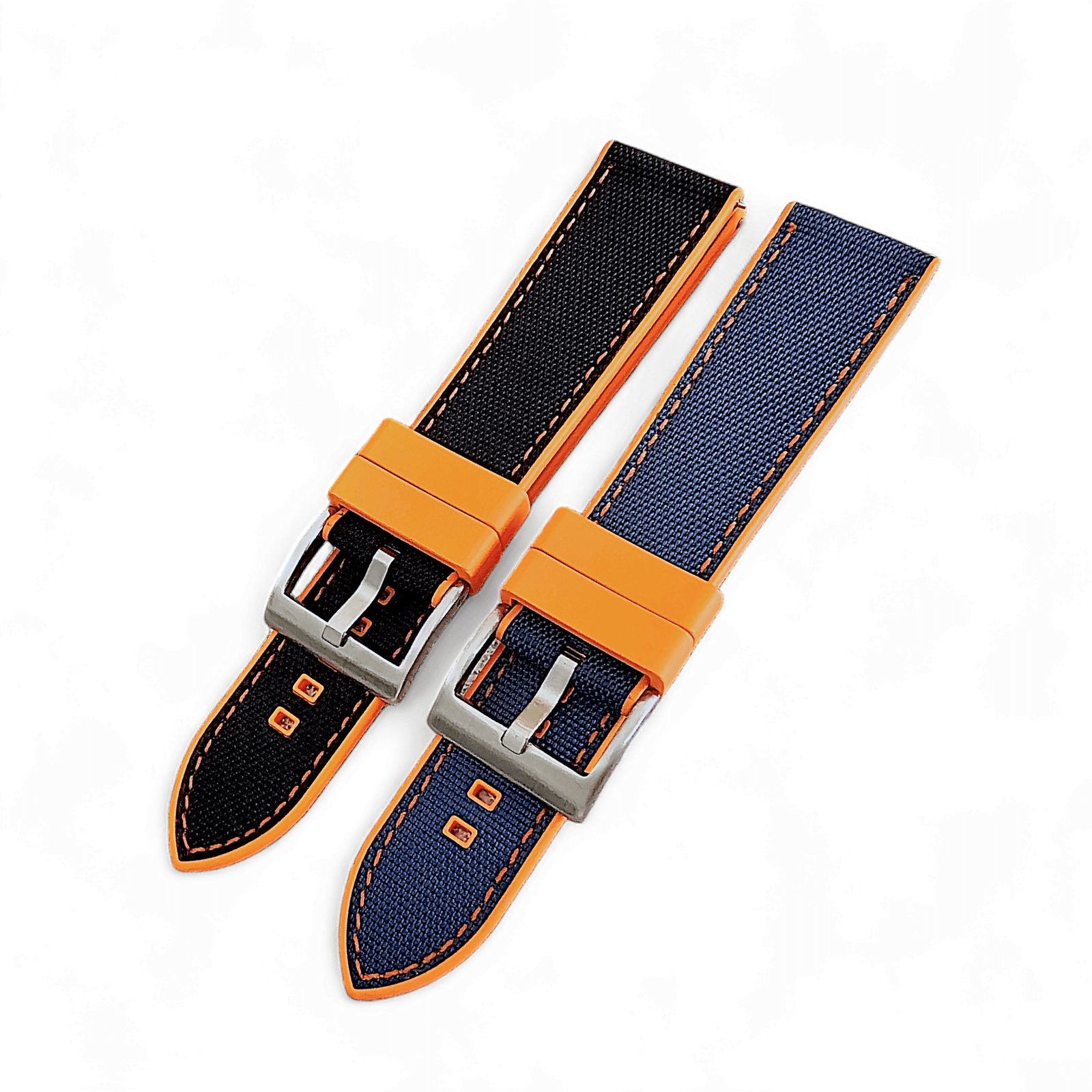 Hybrid Sailcloth Canvas & FKM Rubber Watch Strap 20mm 22mm Orange & Black - Wrist Envy