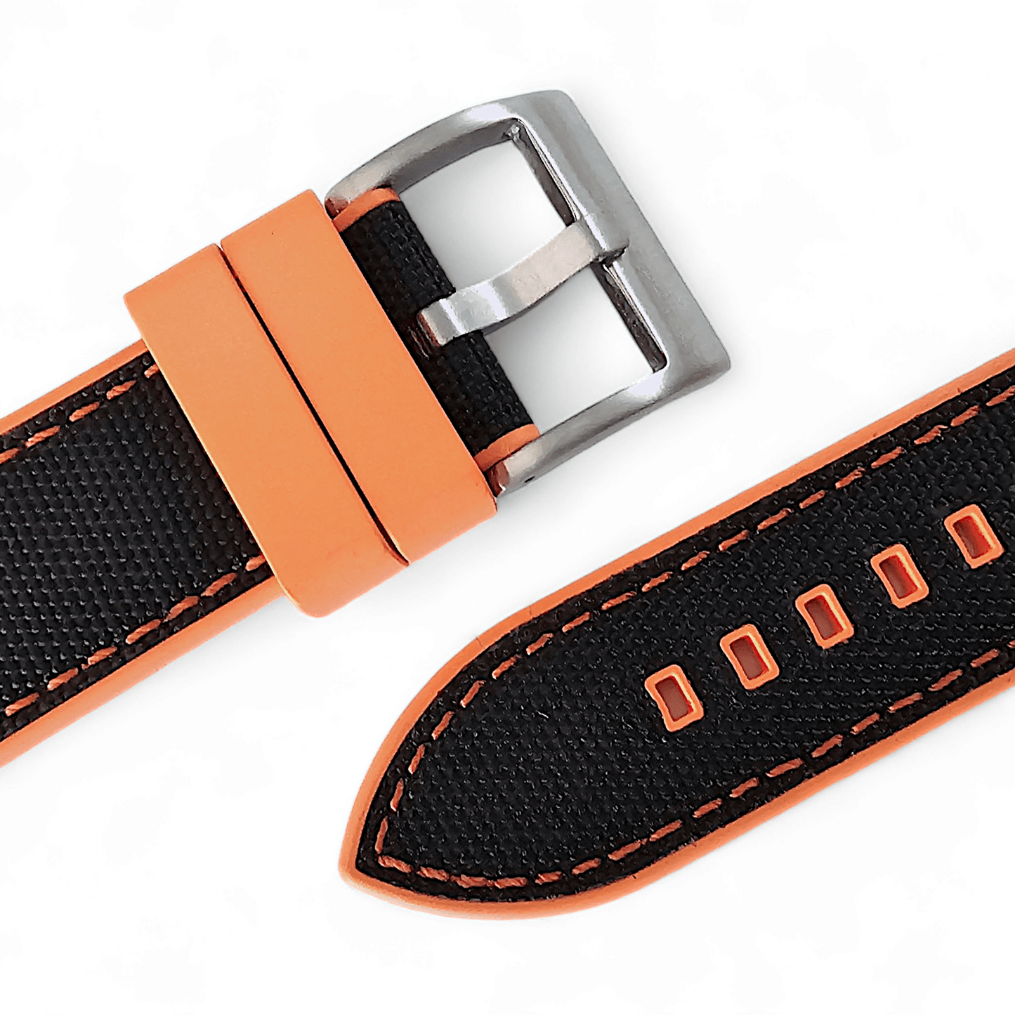 Hybrid Sailcloth Canvas & FKM Rubber Watch Strap 20mm 22mm Orange & Black - Wrist Envy