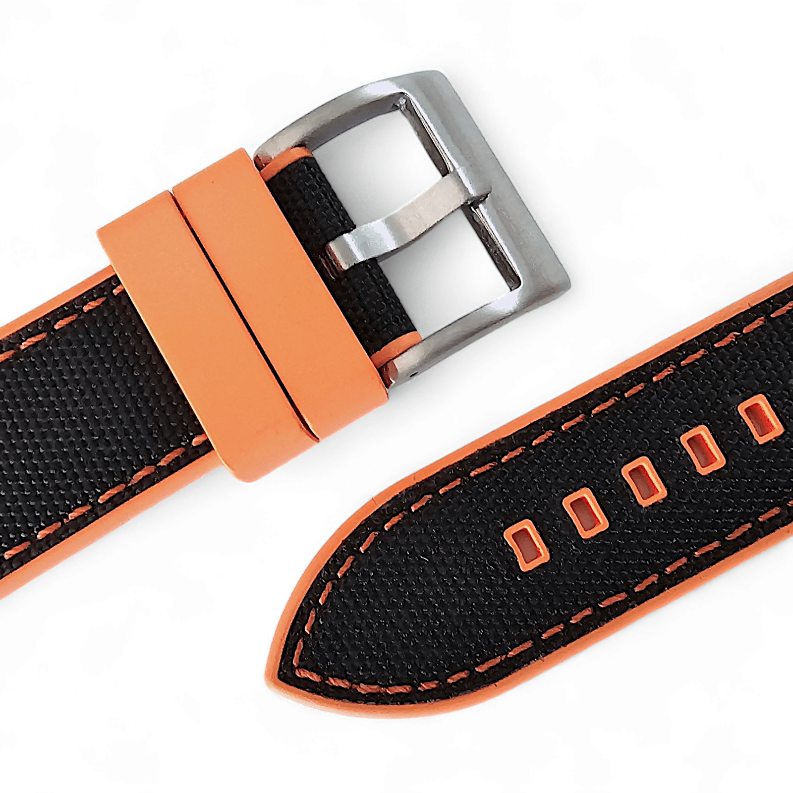 Hybrid Sailcloth Canvas & FKM Rubber Watch Strap 20mm 22mm Orange & Black - Wrist Envy