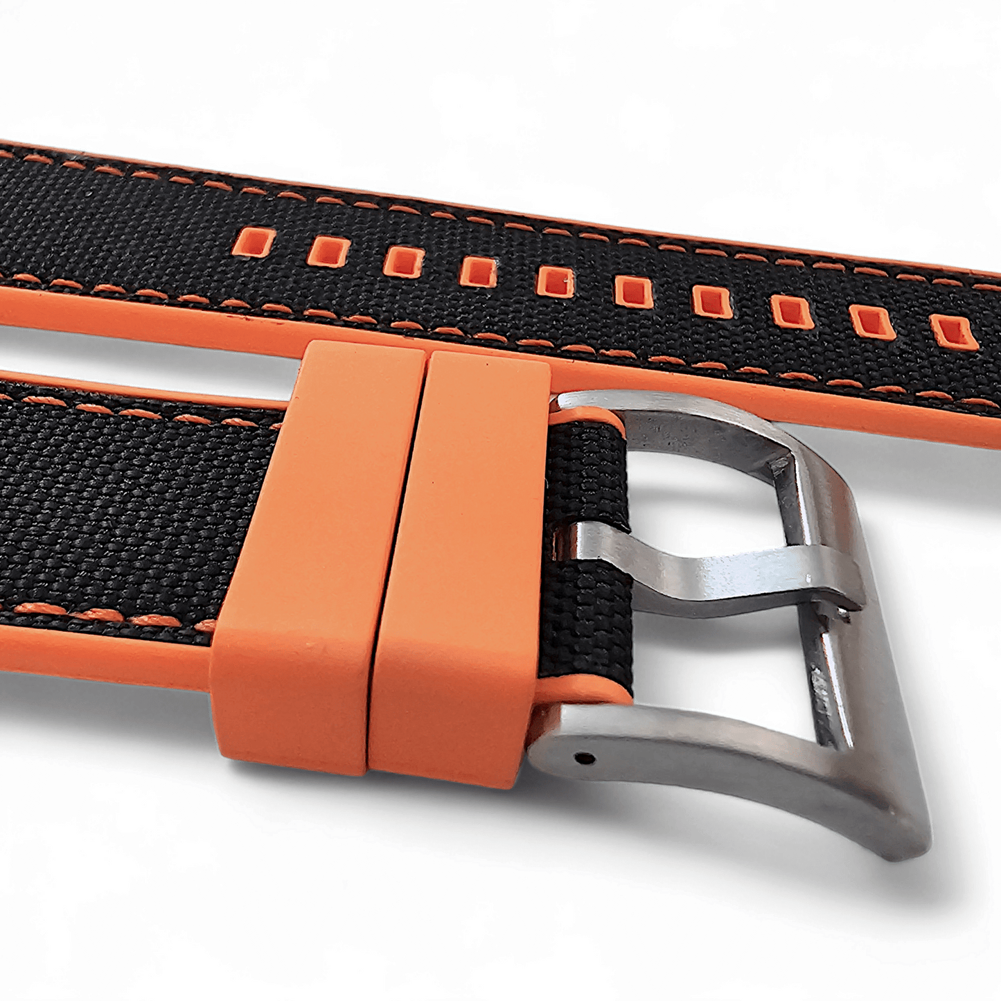 Hybrid Sailcloth Canvas & FKM Rubber Watch Strap 20mm 22mm Orange & Black - Wrist Envy