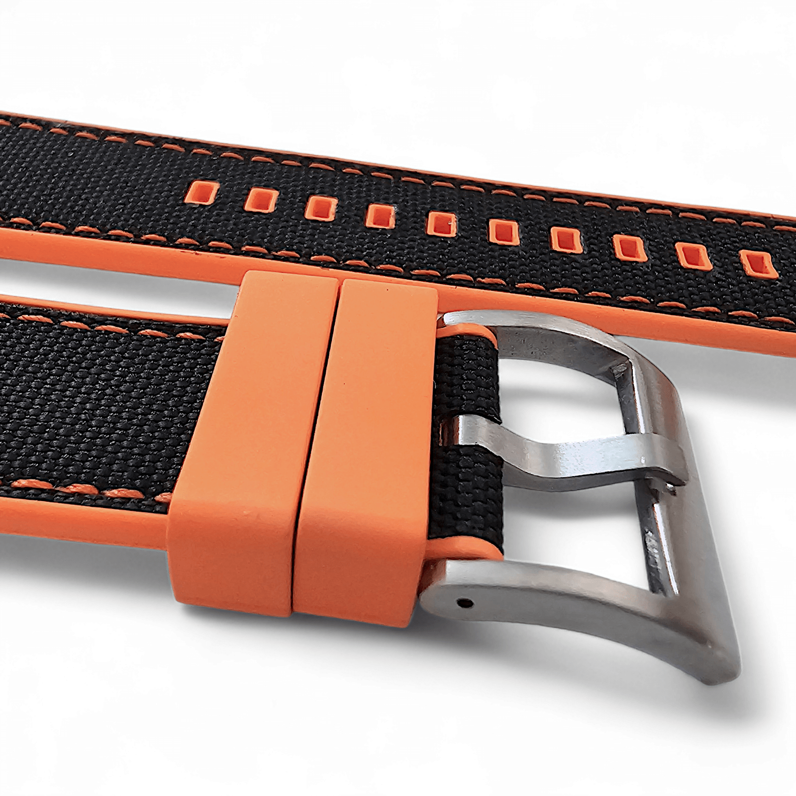 Hybrid Sailcloth Canvas & FKM Rubber Watch Strap 20mm 22mm Orange & Black - Wrist Envy