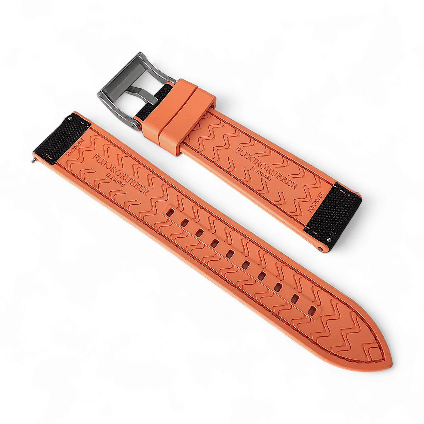 Hybrid Sailcloth Canvas & FKM Rubber Watch Strap 20mm 22mm Orange & Black - Wrist Envy