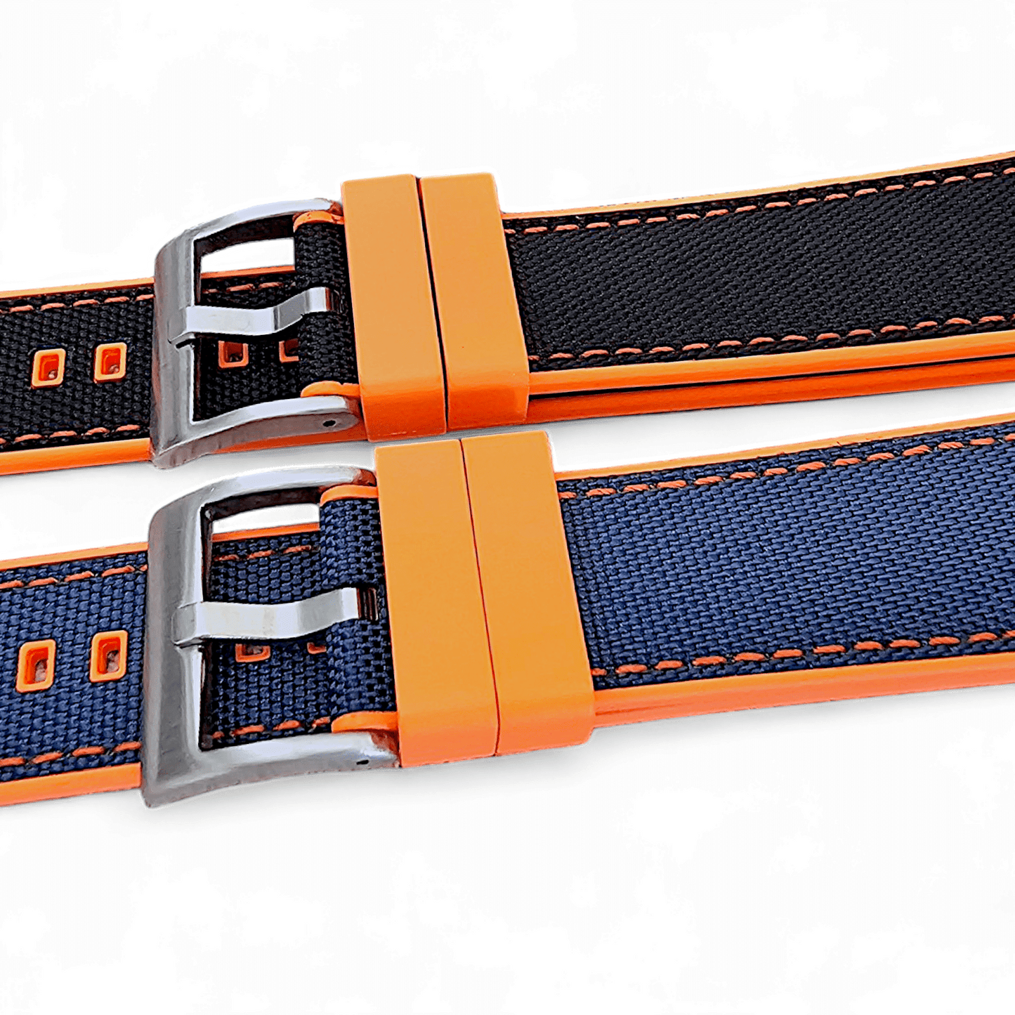 Hybrid Sailcloth Canvas & FKM Rubber Watch Strap 20mm 22mm Orange & Black - Wrist Envy