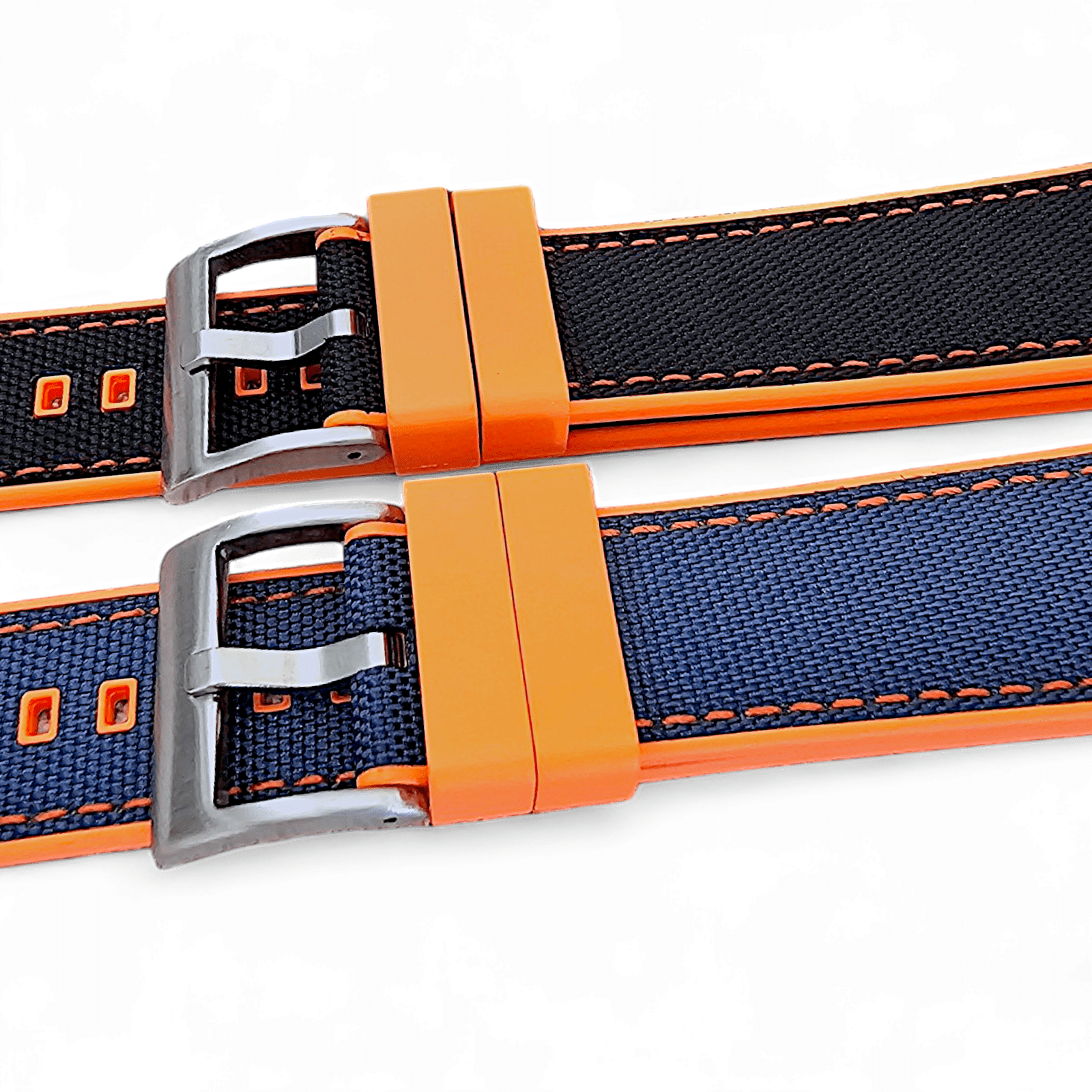 Hybrid Sailcloth Canvas & FKM Rubber Watch Strap 20mm 22mm Orange & Black - Wrist Envy
