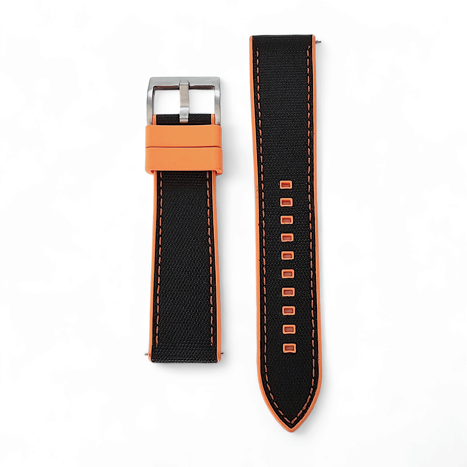Hybrid Sailcloth Canvas & FKM Rubber Watch Strap 20mm 22mm Orange & Black - Wrist Envy