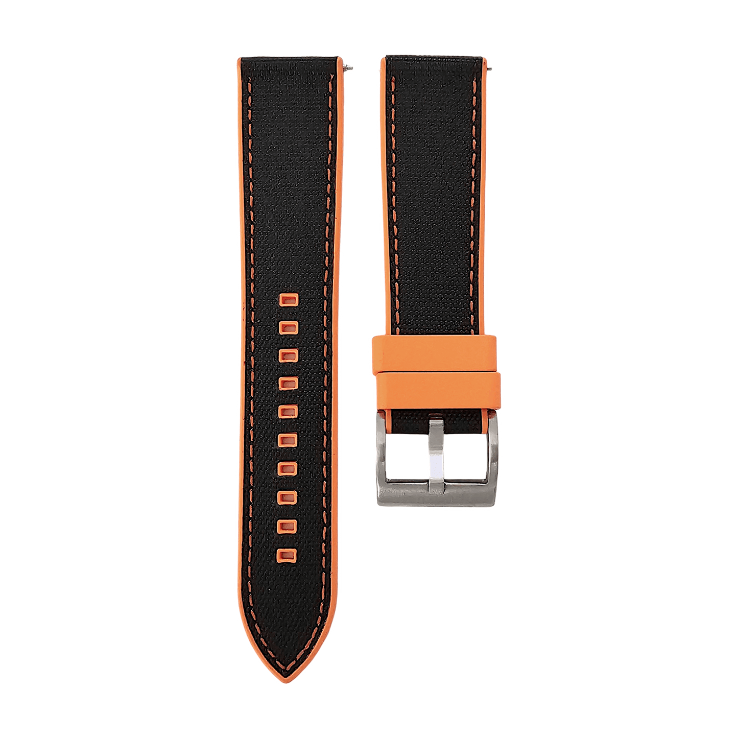Hybrid Sailcloth Canvas & FKM Rubber Watch Strap 20mm 22mm Orange & Black - Wrist Envy