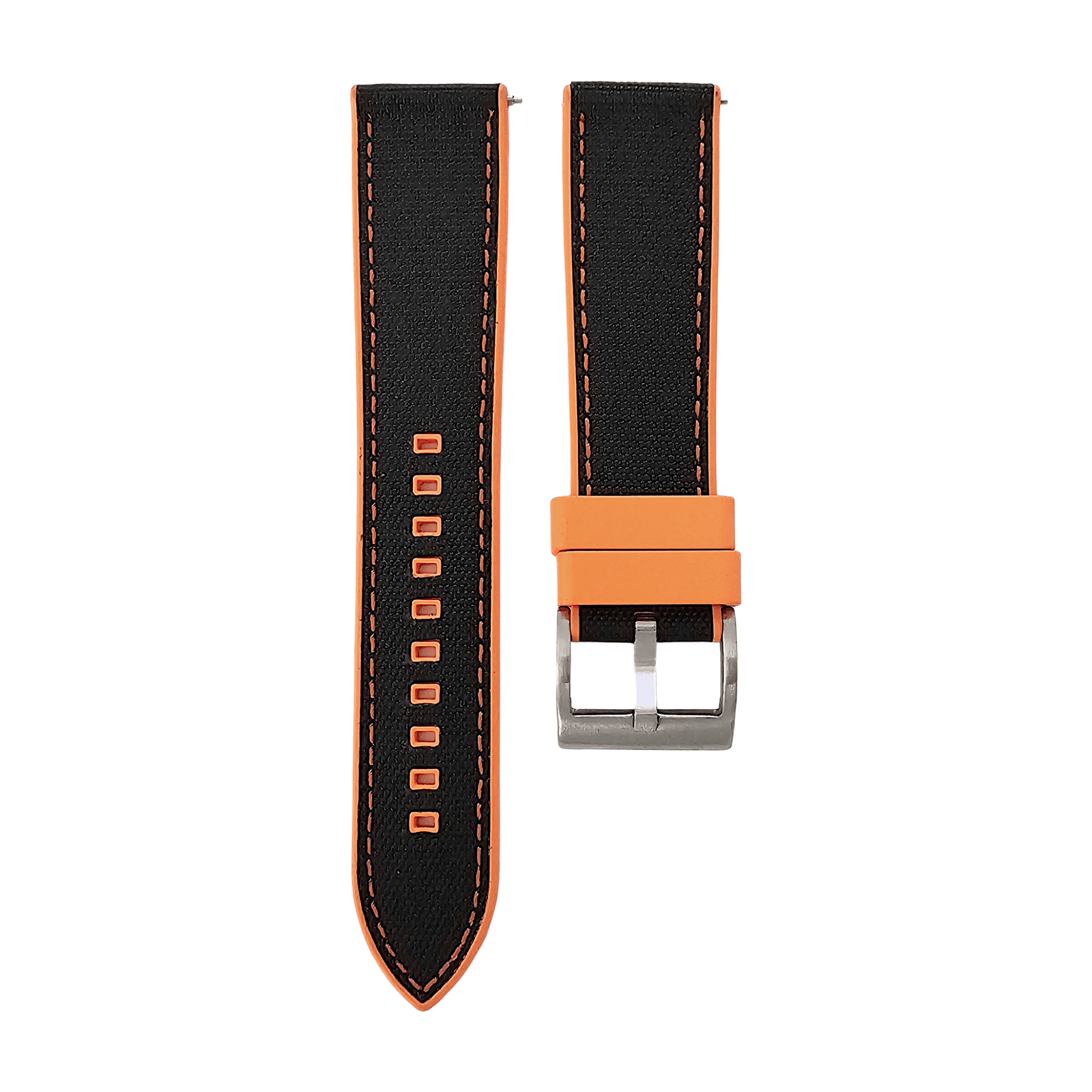 Hybrid Sailcloth Canvas & FKM Rubber Watch Strap 20mm 22mm Orange & Black - Wrist Envy