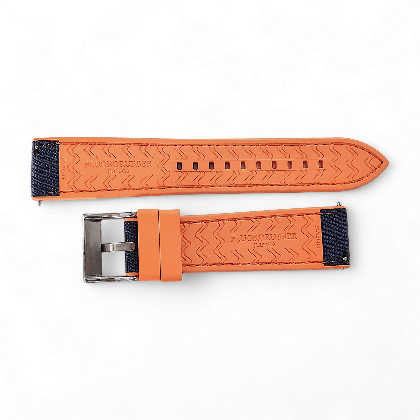 Hybrid Sailcloth Canvas & FKM Rubber Watch Strap 20mm 22mm Orange & Blue - Wrist Envy