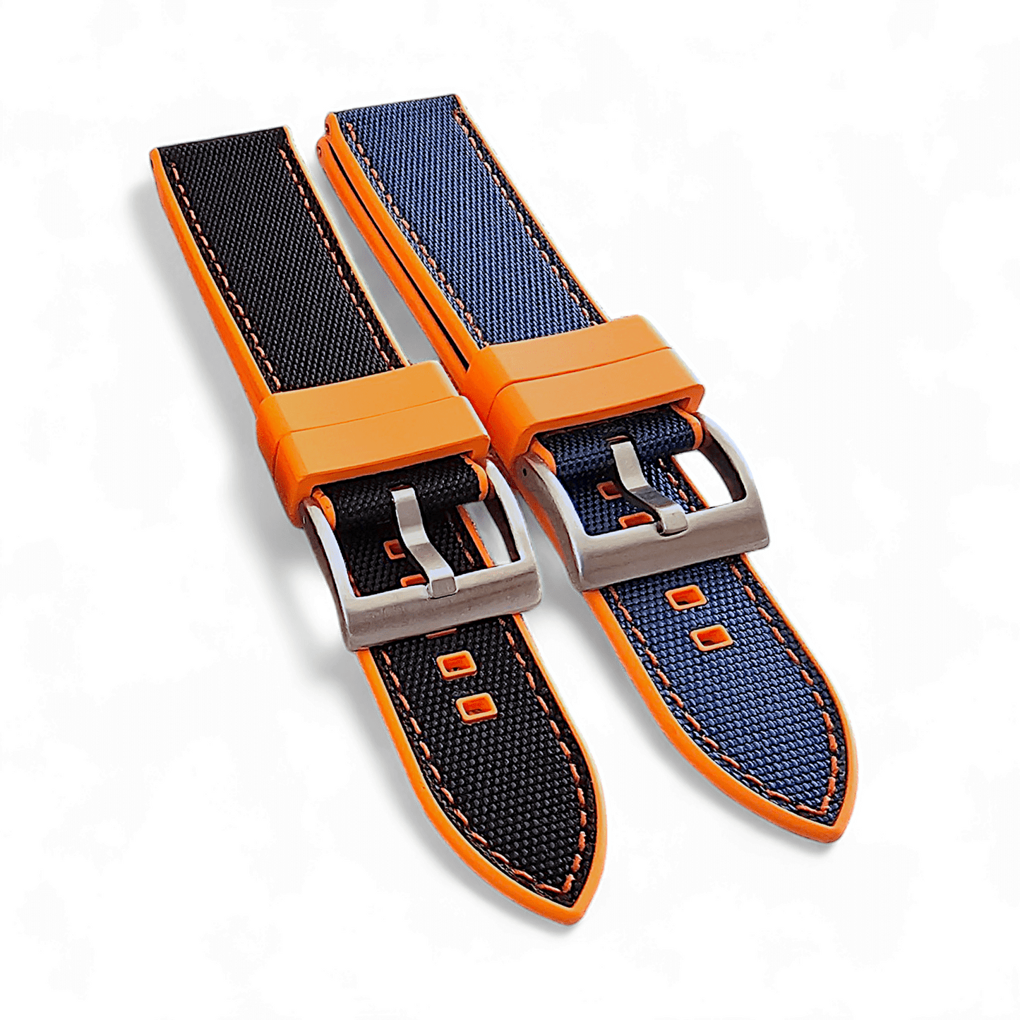 Hybrid Sailcloth Canvas & FKM Rubber Watch Strap 20mm 22mm Orange & Blue - Wrist Envy